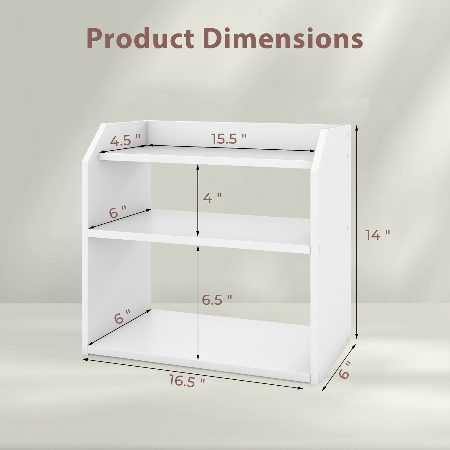 3-Tier Wooden Desktop Bookshelf, Countertop Bookcase with Raised Guardrails