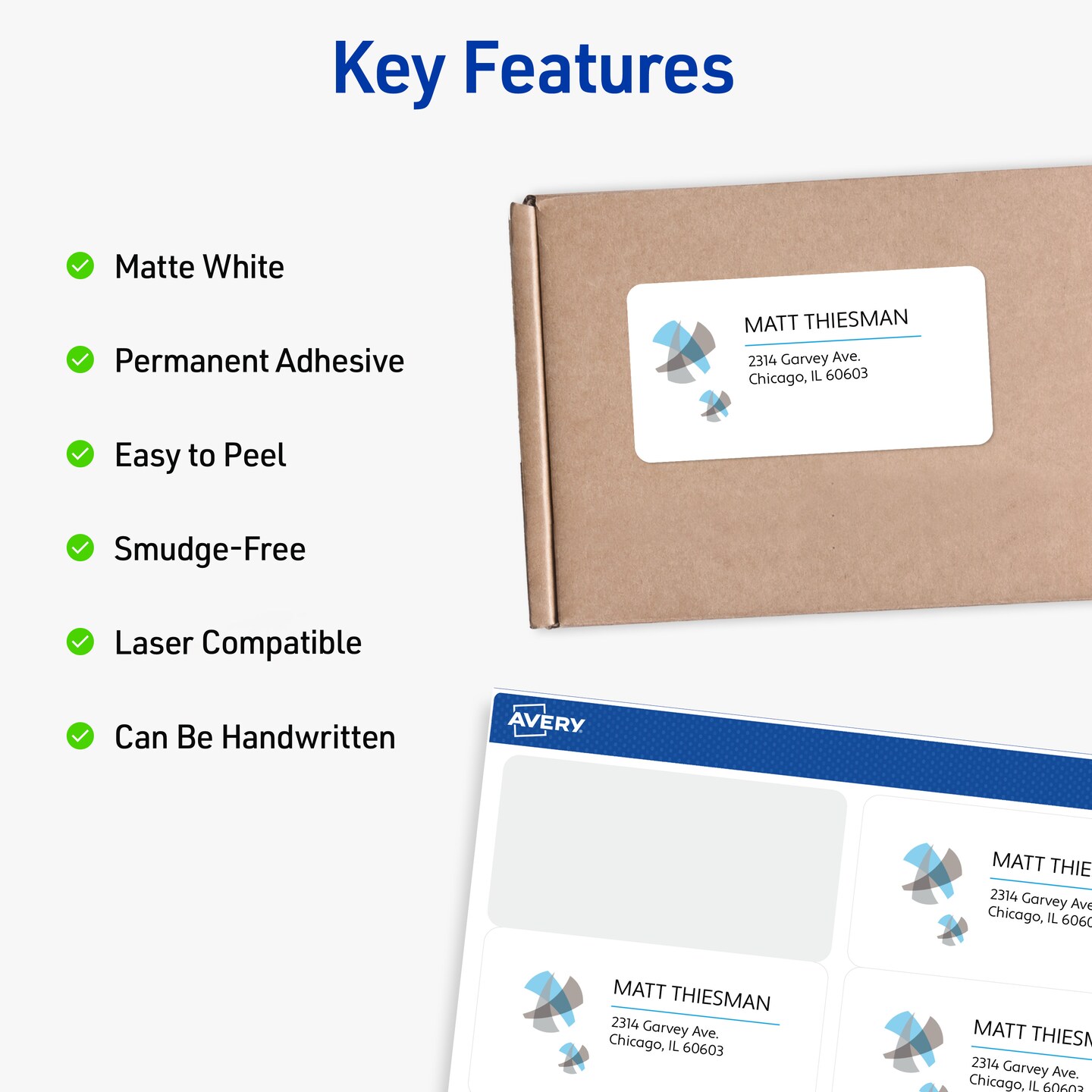 Avery Durable Waterproof Shipping Labels with Sure Feed Technology, 5.5" x 8.5", White, Laser Compatible, 100 Blank Labels Total (5526)