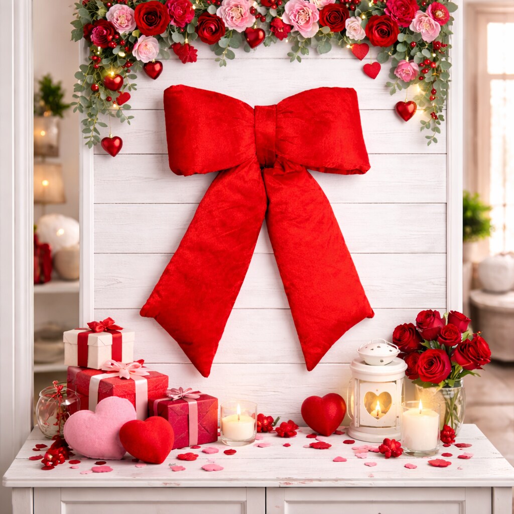 Huge 22.5" Red Plush Velvet Bow for Valentine's Day Decorations, Wreaths, Christmas Tree Toppers, Crafts, and Decorations