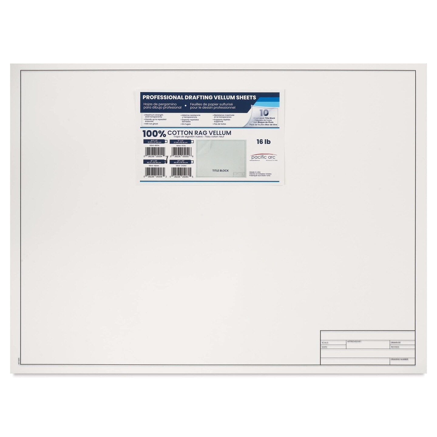 Pacific Arc Drafting Vellum Title Block - White, 18" x 24", 10 Sheets