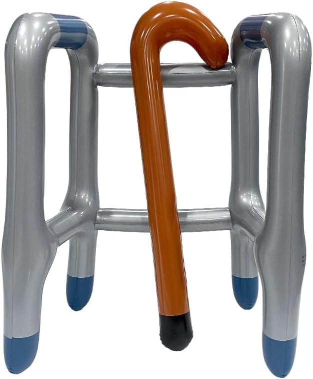 Inflatable Walker and Cane 2 Pcs Set for Kids & Adults – Old Man Old Lady Costume Accessories, 100 Days of School Outfit Props, Blow Up Walking Stick & Walker for Boys Girls