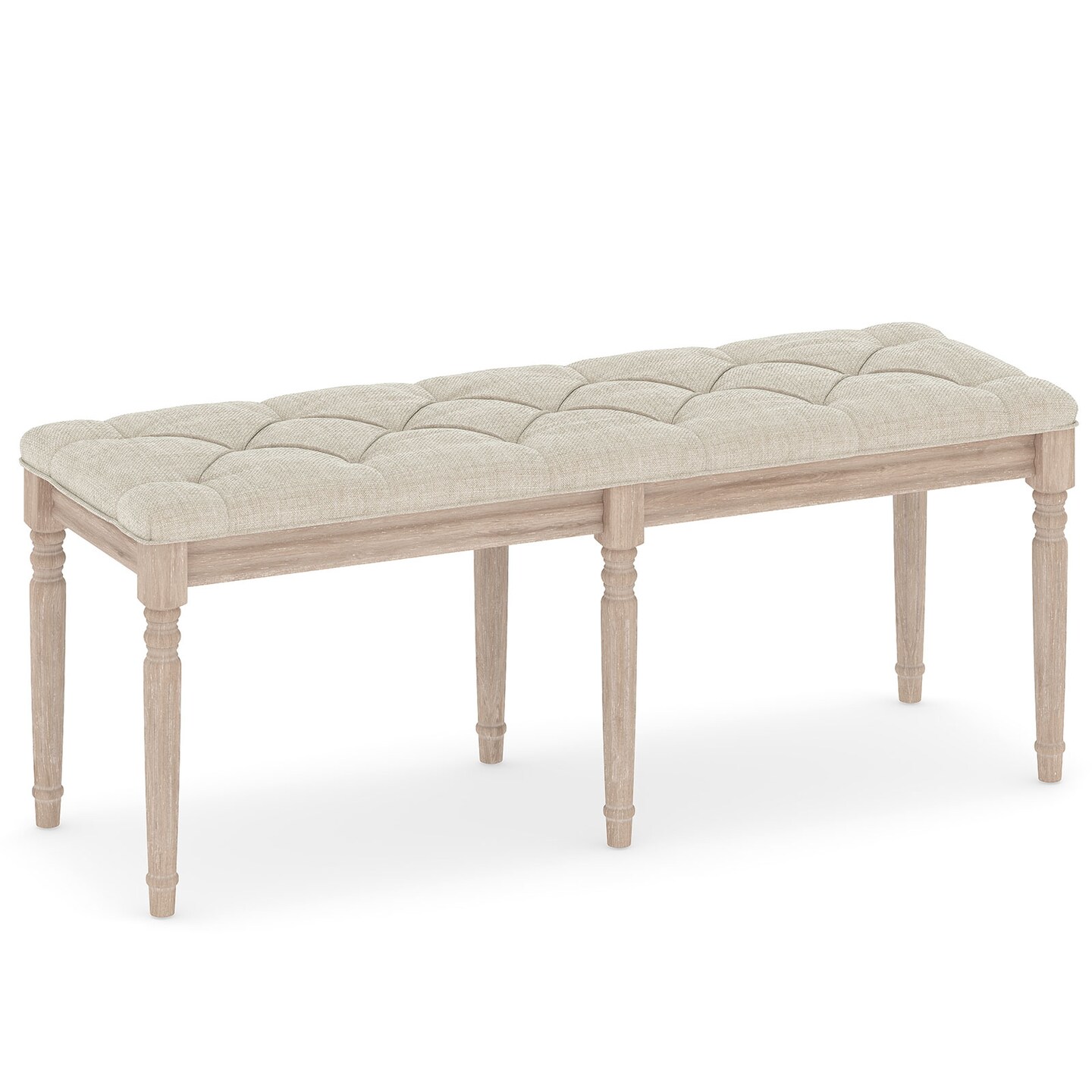 47.5" Upholstered Bench with Carved Rubber wood Legs and Padded Seat