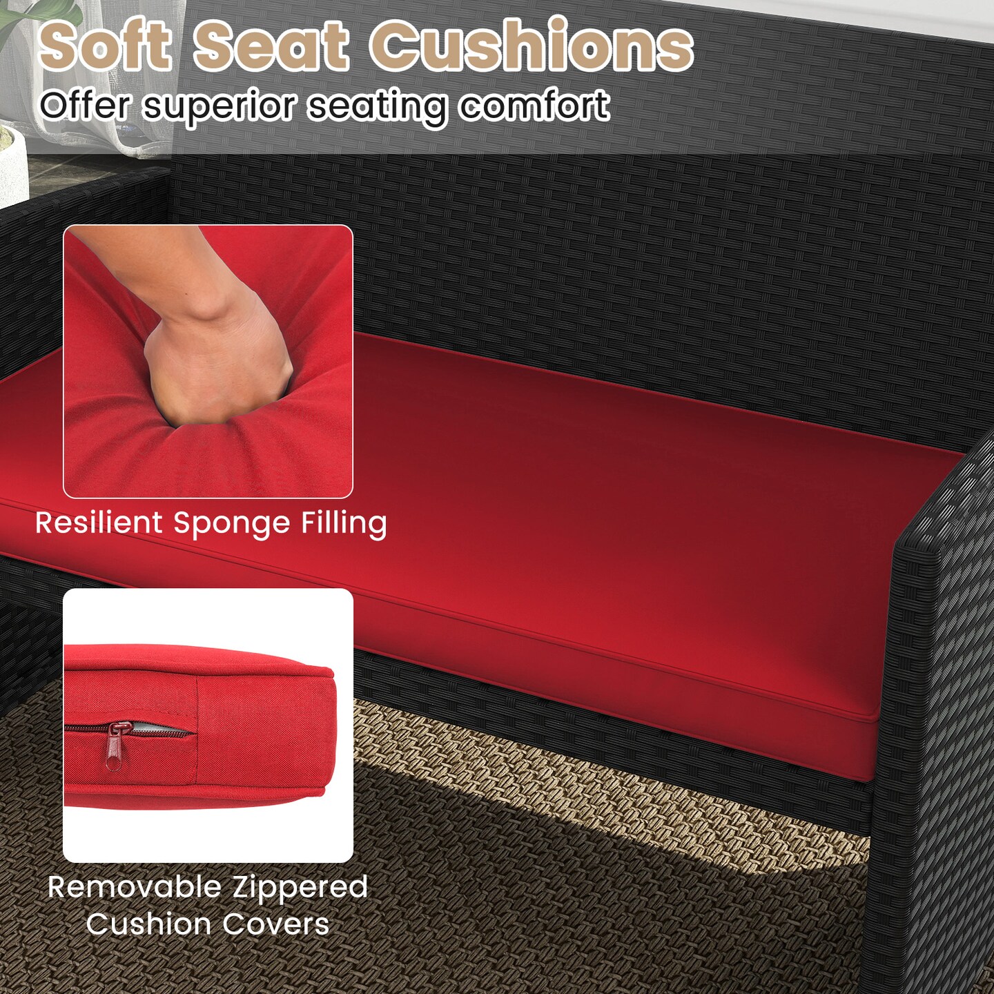 Costway 4PCS Patio Rattan Furniture Conversation Set Cushion Sofa Table Garden Turquoise\Navy