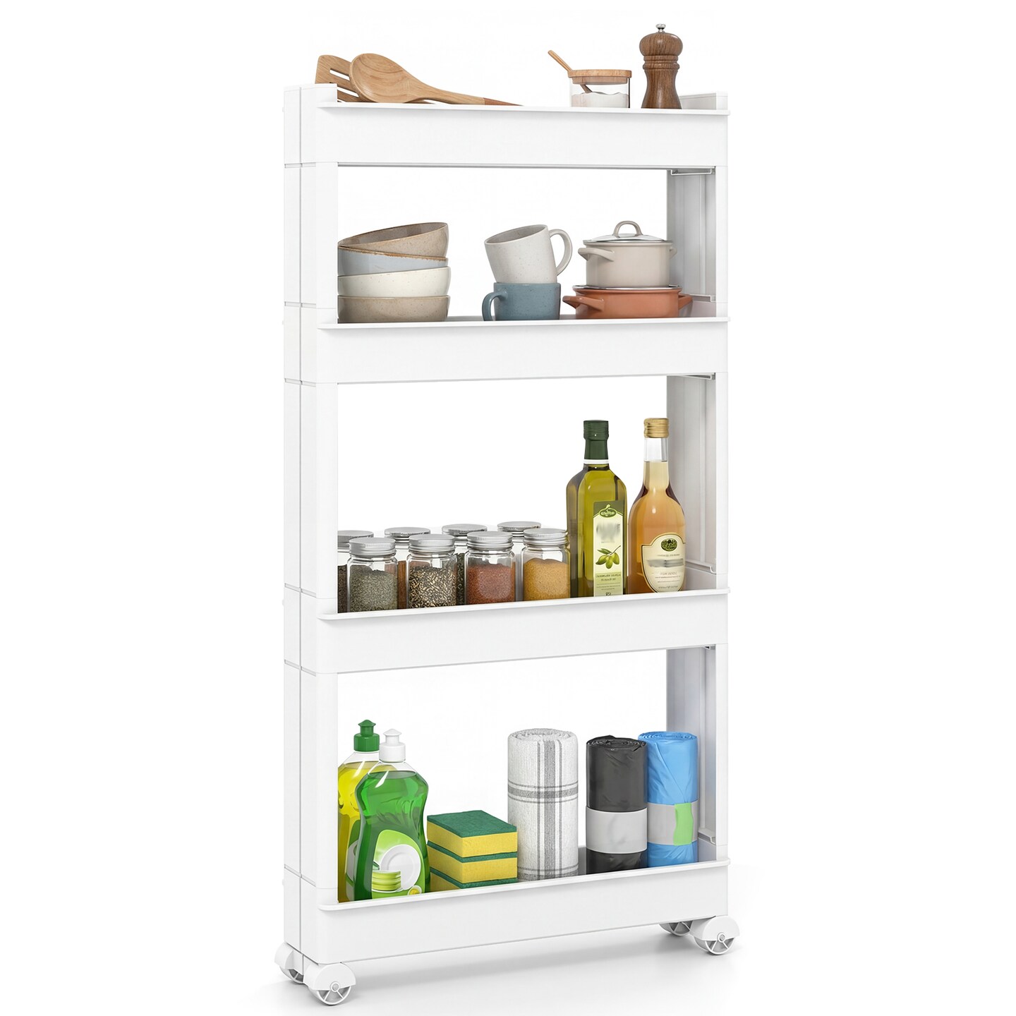 Multi functional 4-Tier Slim Storage Trolley with Removable Trays