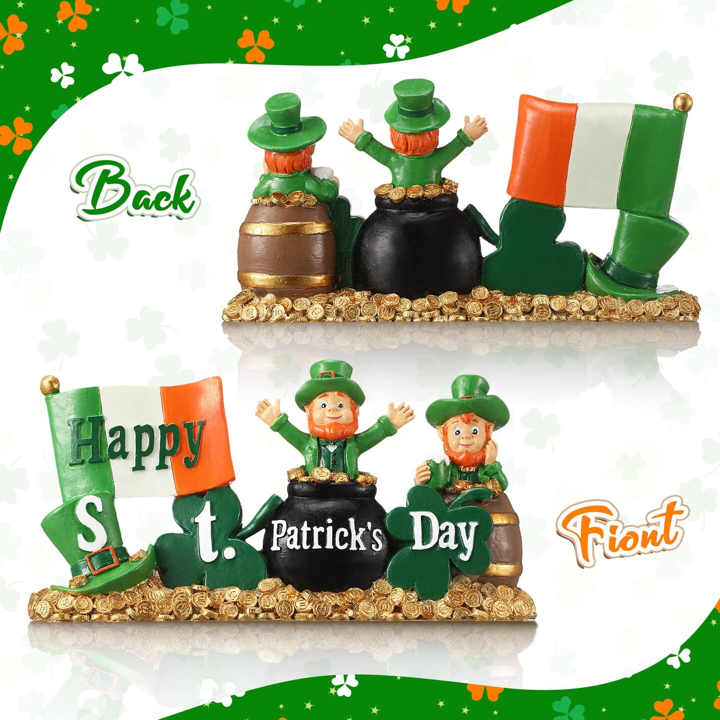 Happy Saint Patrick's Day Leprechaun Figurines Table Decorations Resin Saint Patrick's Day Green Shamrock Decorations Spring Figurines Home Decor for Household Office