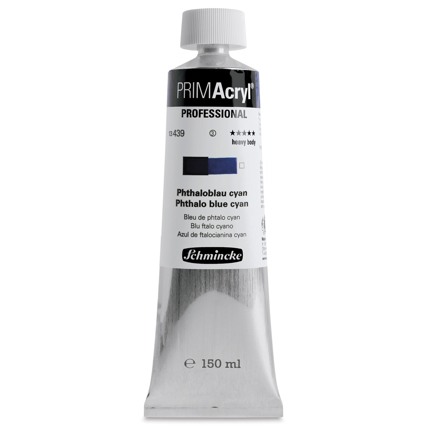 Schmincke Primacryl Professional Acrylic Paint - Phthalo Blue Cyan, 150 ml Tube