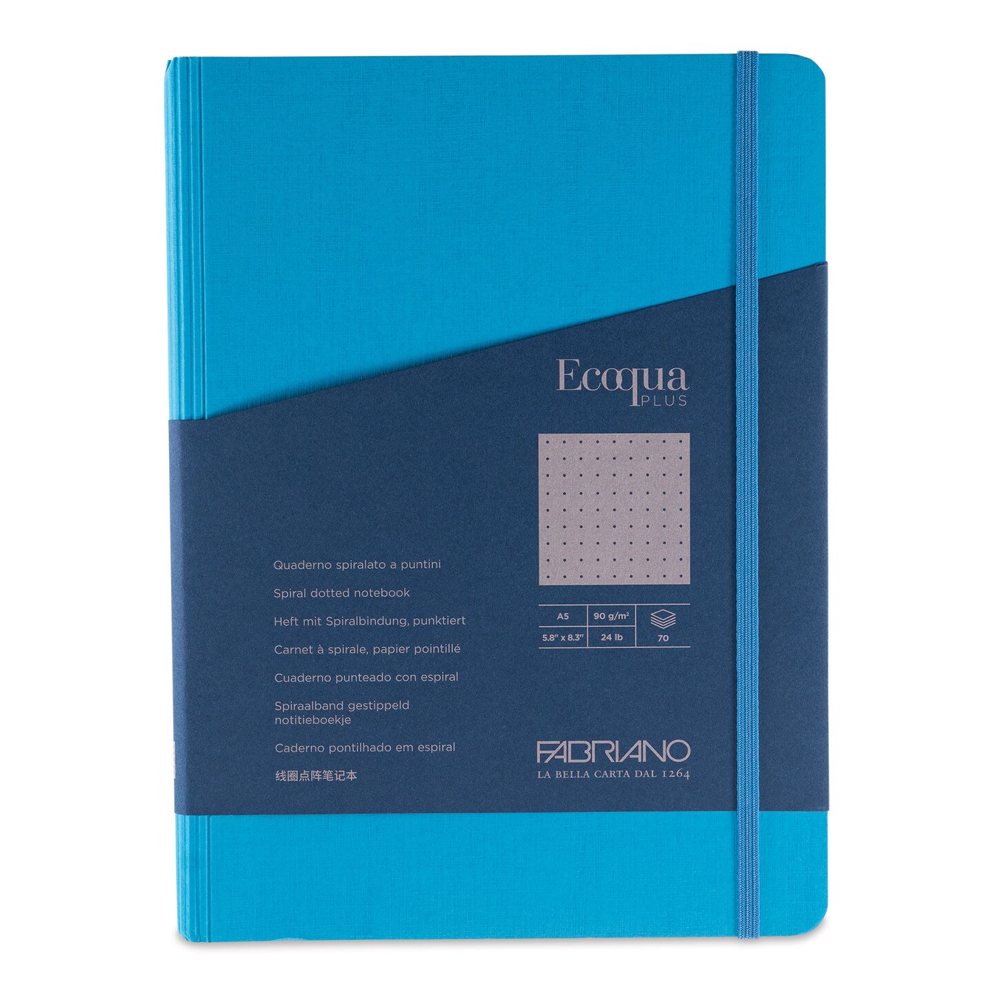 Fabriano Ecoqua Plus Hidden Spiral-Bound Notebook - Turquoise, 8-1/4" x 5-4/5", Dot Grid