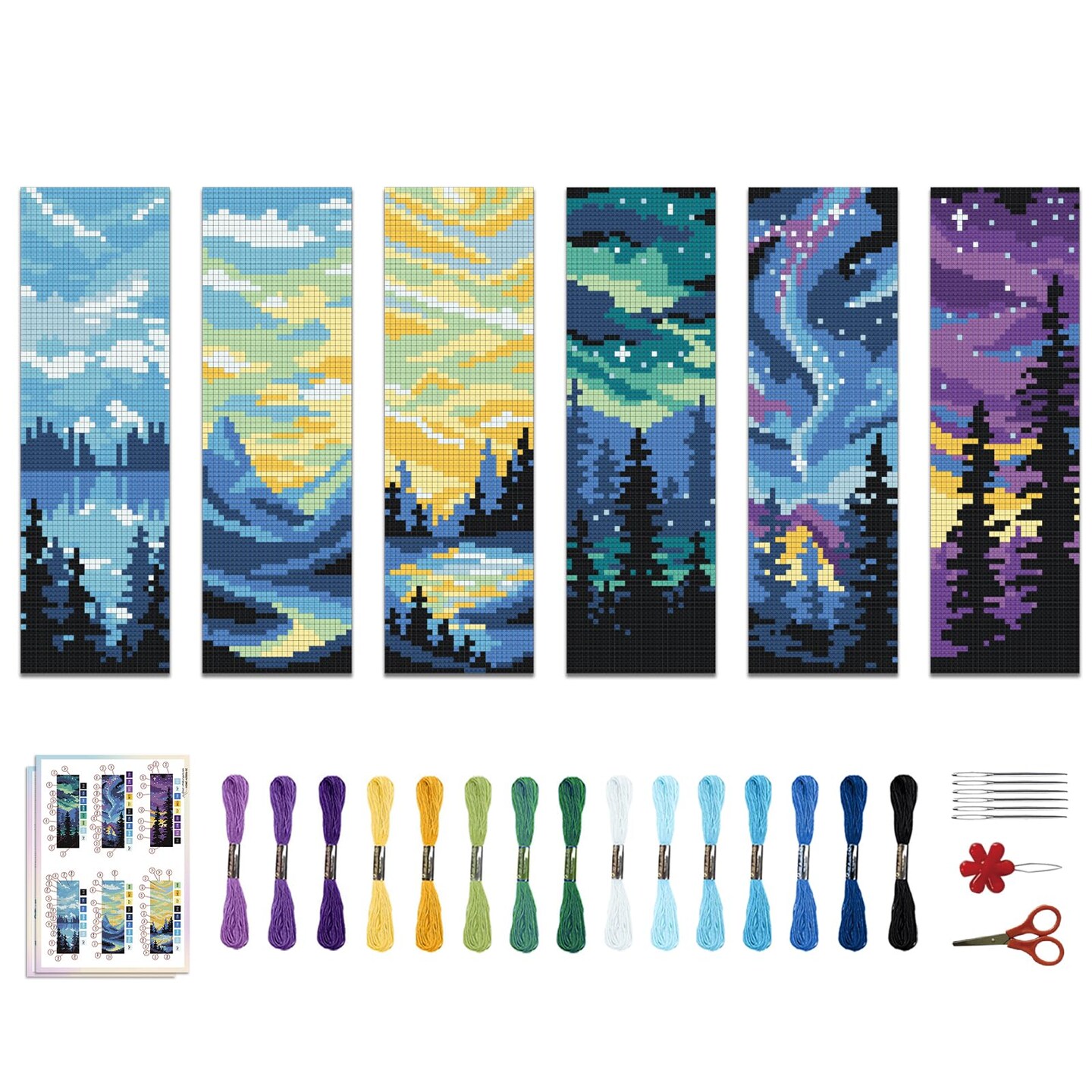 6PCS Cross Stitch Bookmark Kit for Adult Beginners Landscape Cross Stitch Kits DIY Crossstitch Kits Adult Stamped Bookmark Embroidery Bookmarks Kit with Instructions 8''x2.4'' 11CT