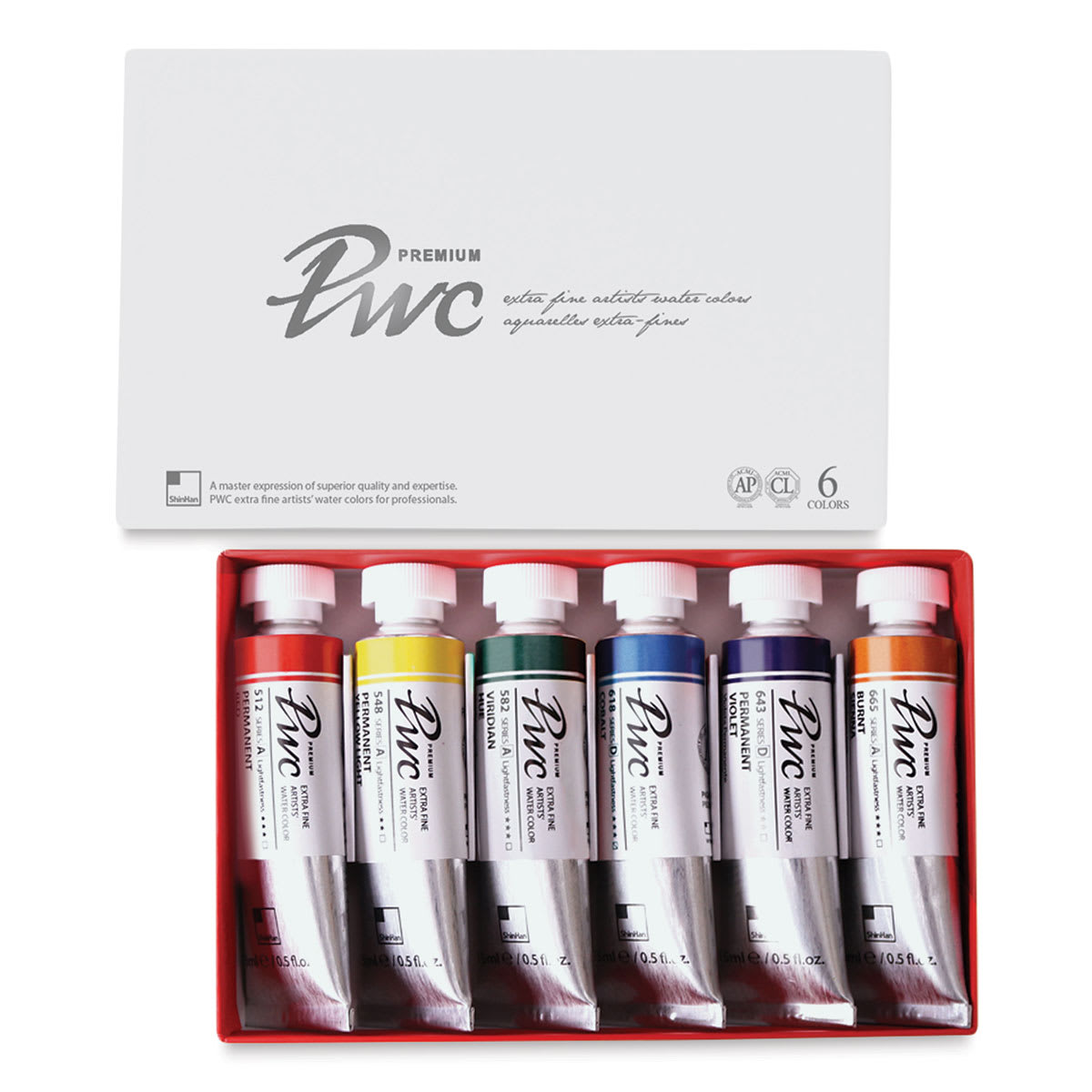 ShinHan PWC Extra Fine Professional Watercolor - Set of 6, Main Colors A, 15 ml, Tubes