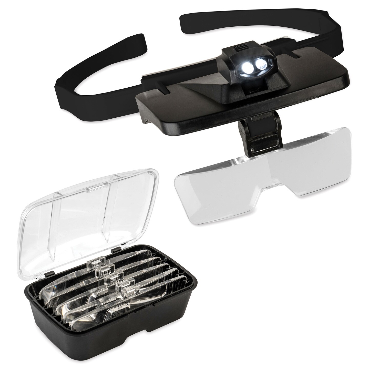 John Bead Head Mounted Magnifier with Lights - Set of 5 Lenses, 1.0x, 1.5x, 2.0x, 2.5x, and 3.5x