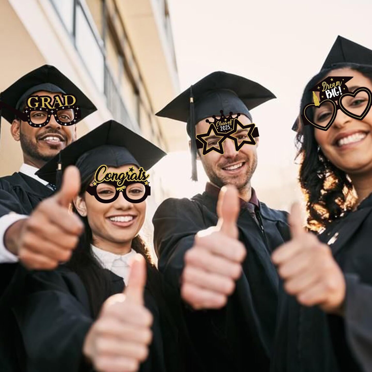 Black-Gold Graduation Party-Decorations Photo-Booth Props - 16pcs Cap 2025 Class Congrate Grad Photography Props,Senior College Favors Sunglasses Decor Supplies