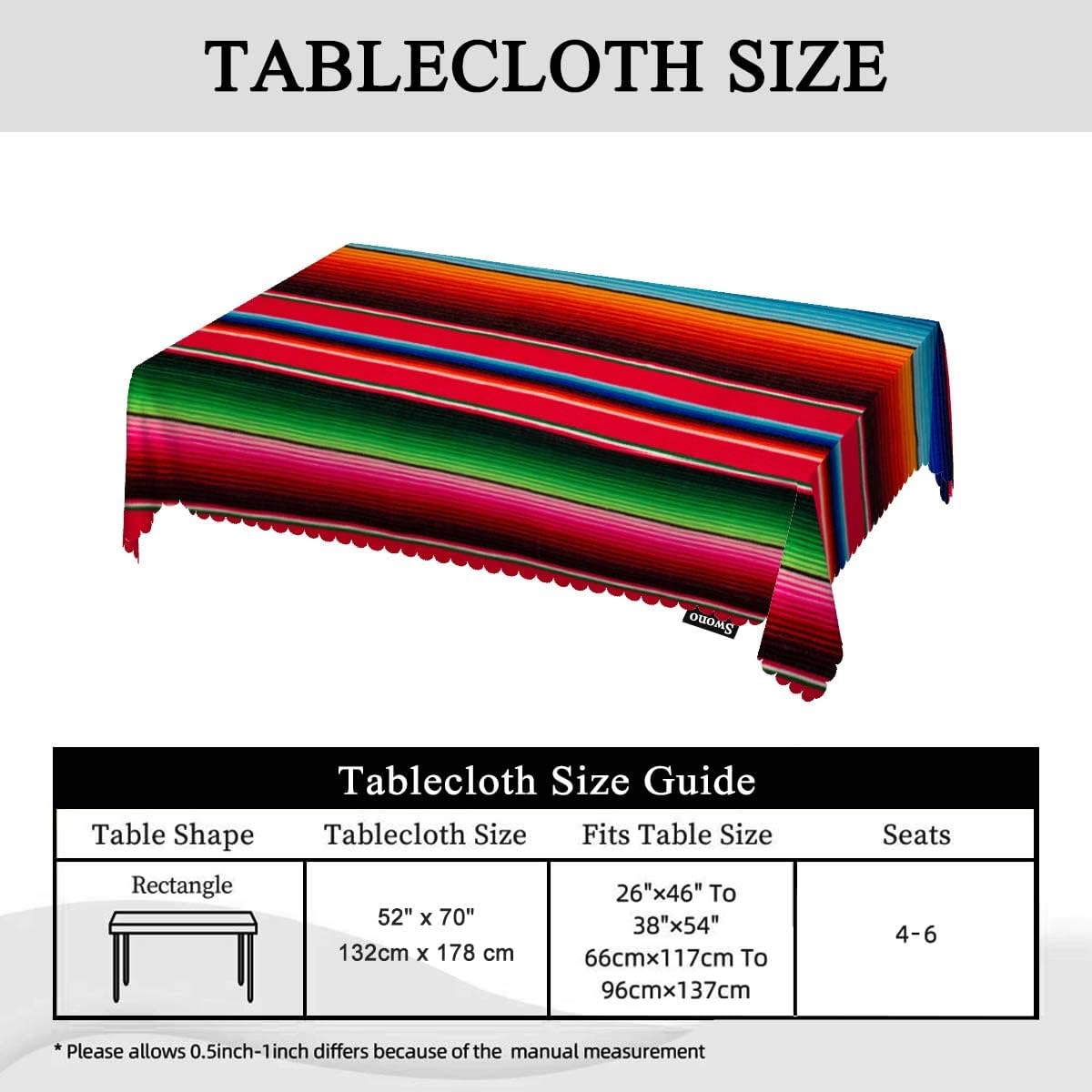 Decorative Rectangle Table Cloth Mexican Style, Traditional Blankets Colorful Stripes Polyester Tablecloth Kitchen Table Cover for Dining BBQ Picnic Coffee Table 50x72, 4-6 Seats