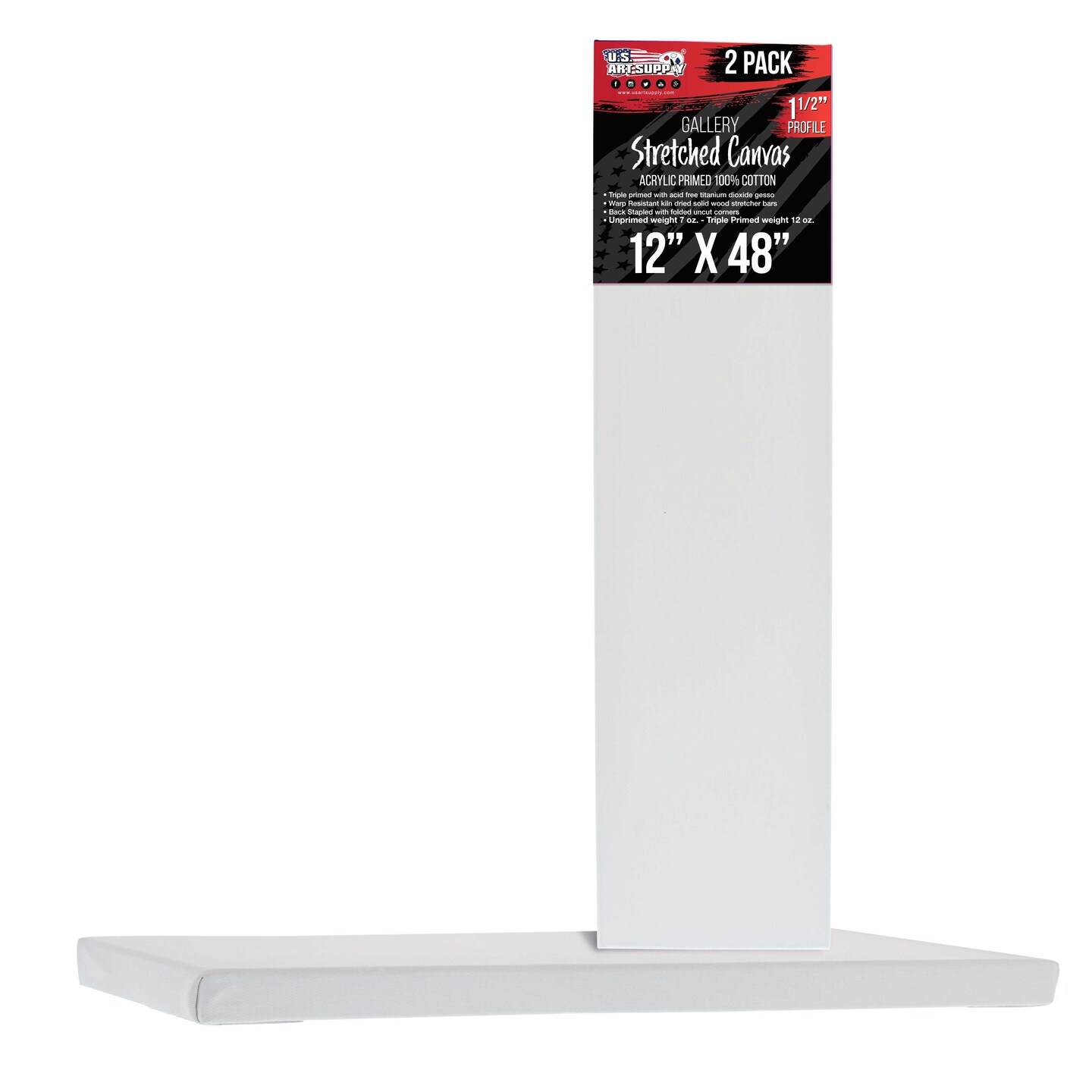 Medium Stretched Canvas for Painting 12x48 inch Gallery Depth 1-1/2&#x22; Thick, 2-Pack - 12oz Acrylic Gesso Triple Primed, Professional Artist Quality, 100% Cotton - Oil, Pouring Paint