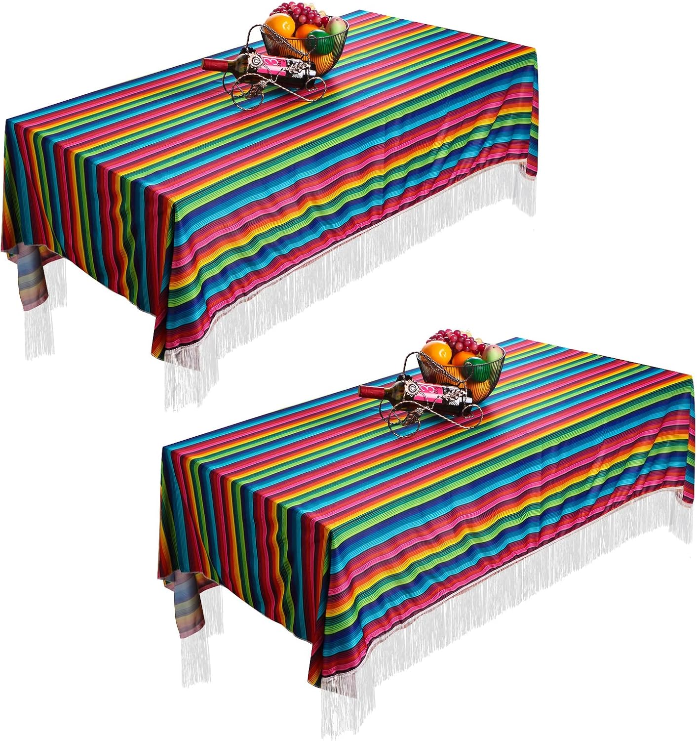 Hosuly Mexican Fiesta Tablecloth Set - 54x108 Inch Plastic Striped Party Table Covers, 10 Pack, White Background - View #14