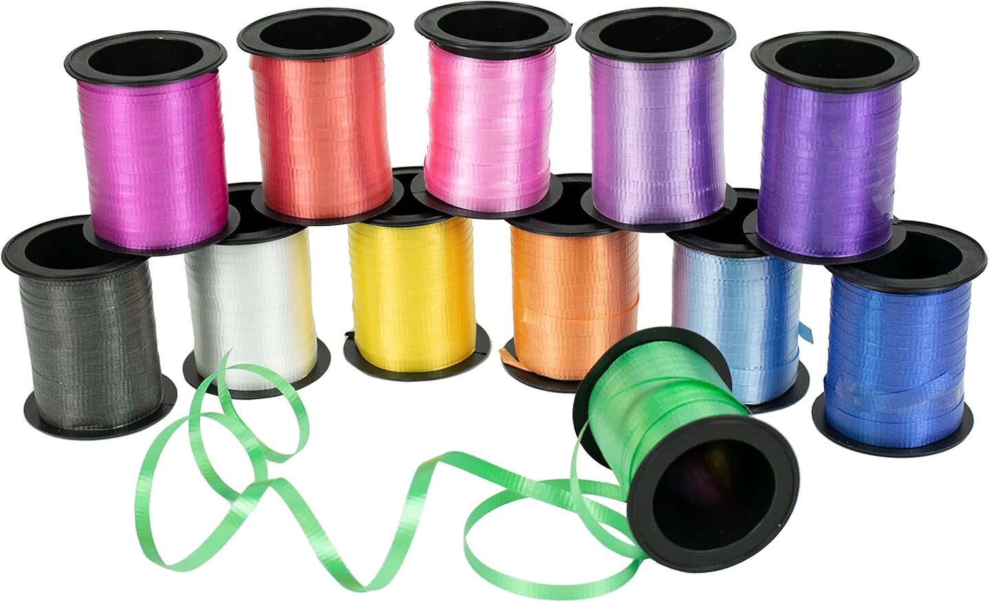 12 Rolls Crimped Curling Ribbon, 3/16" x 60ft – Assorted Vivid Colors for Balloons, Crafts & Gift Wrapping