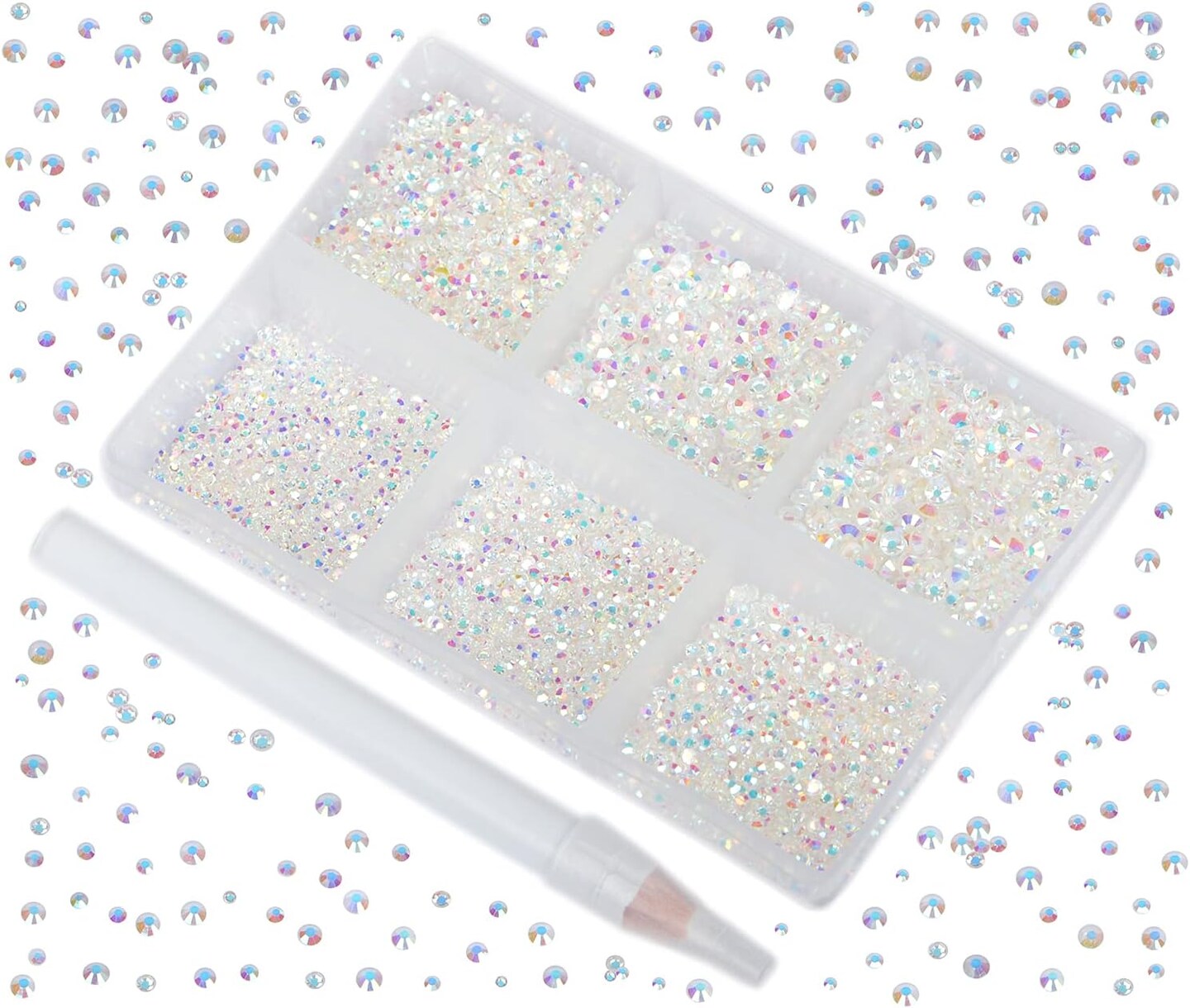 7200 Pieces 6 Mixed Sizes Glue Fix on Glass Rhinestones Round Crystal Gems Flatback for DIY Jewelry Making with one Picking Pen(6-Sizes 7200PCS, Starry Meteor)