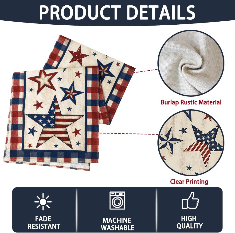 Stars and Stripes 4th of July Table Runner, Patriotic Memorial Day Table Runner American Flag Independence Day Kitchen Dining Table Runners for Home Party Decor