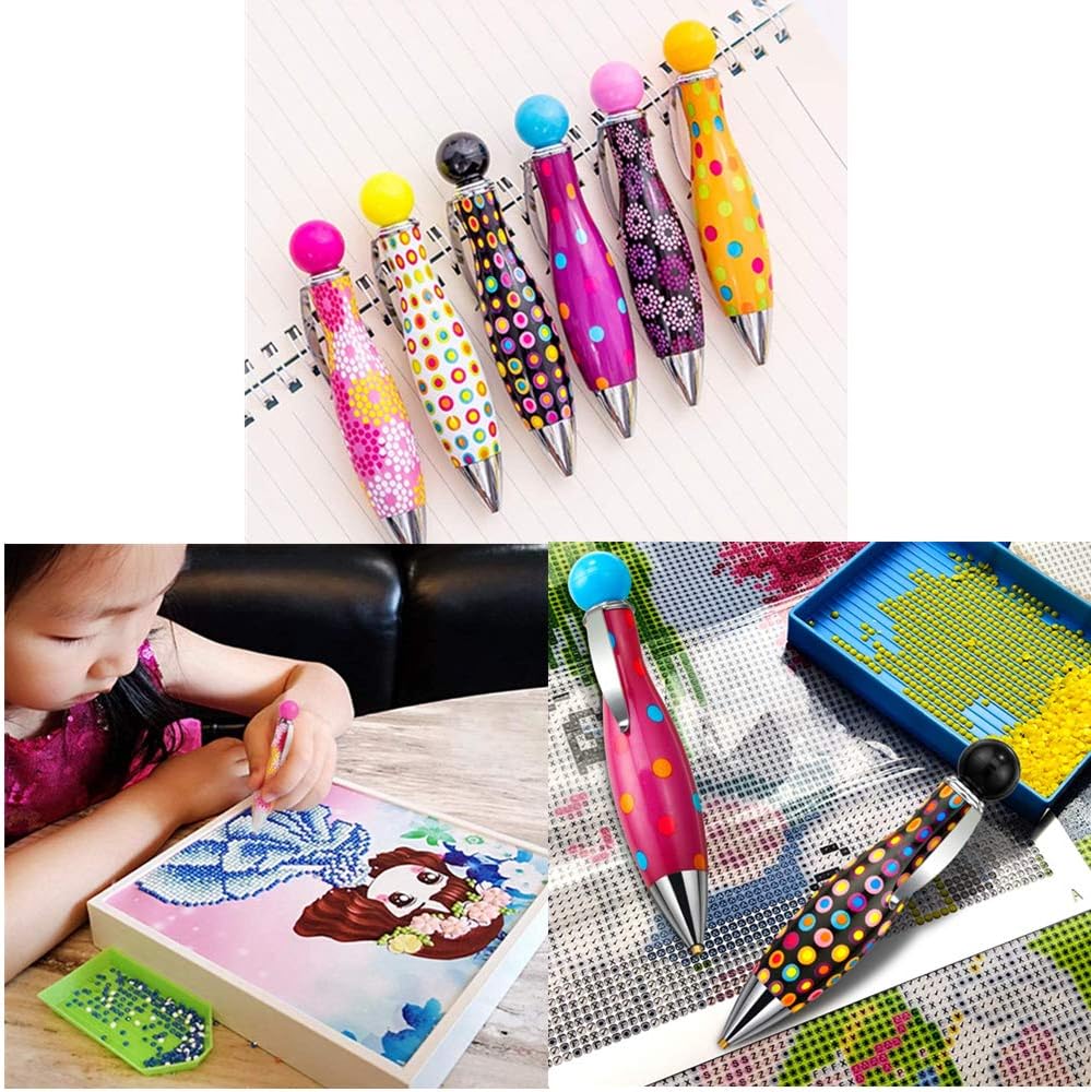 6Pcs Diamond Painting Drill Pens 5D DIY Diamond Art Pens Tools Sticky Pen Rhinestone Picker Quick Point Pen Cross Stitch Embroidery Accessories for Nail Art Decoration (Multicolour)