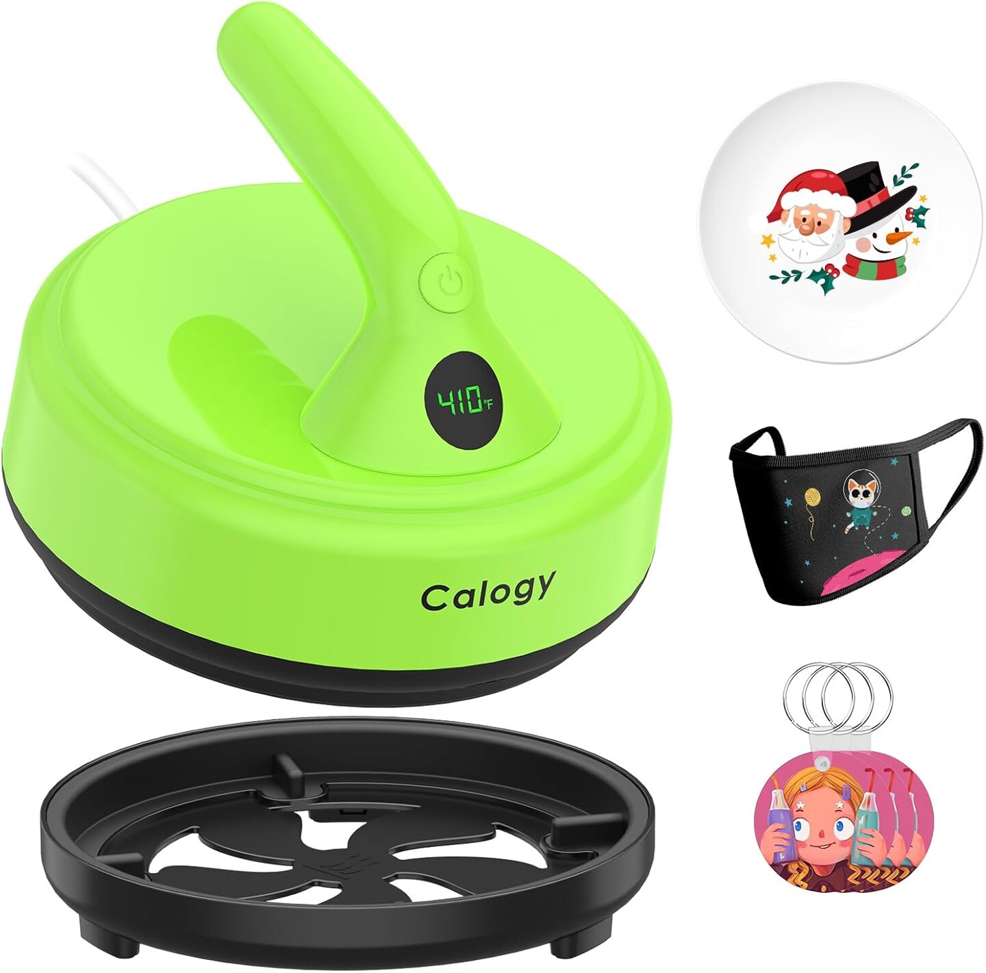 Mini Heat Press, 5&#x22; Diameter Round Heat Press Machine for T-Shirt Portable, 4 Levels Temp Max 410&#x2109;, Small Iron for Crafts, Coaster, Bag, Pillow, Ceramic, Sublimation Ink Vinyl Transfer (Green)