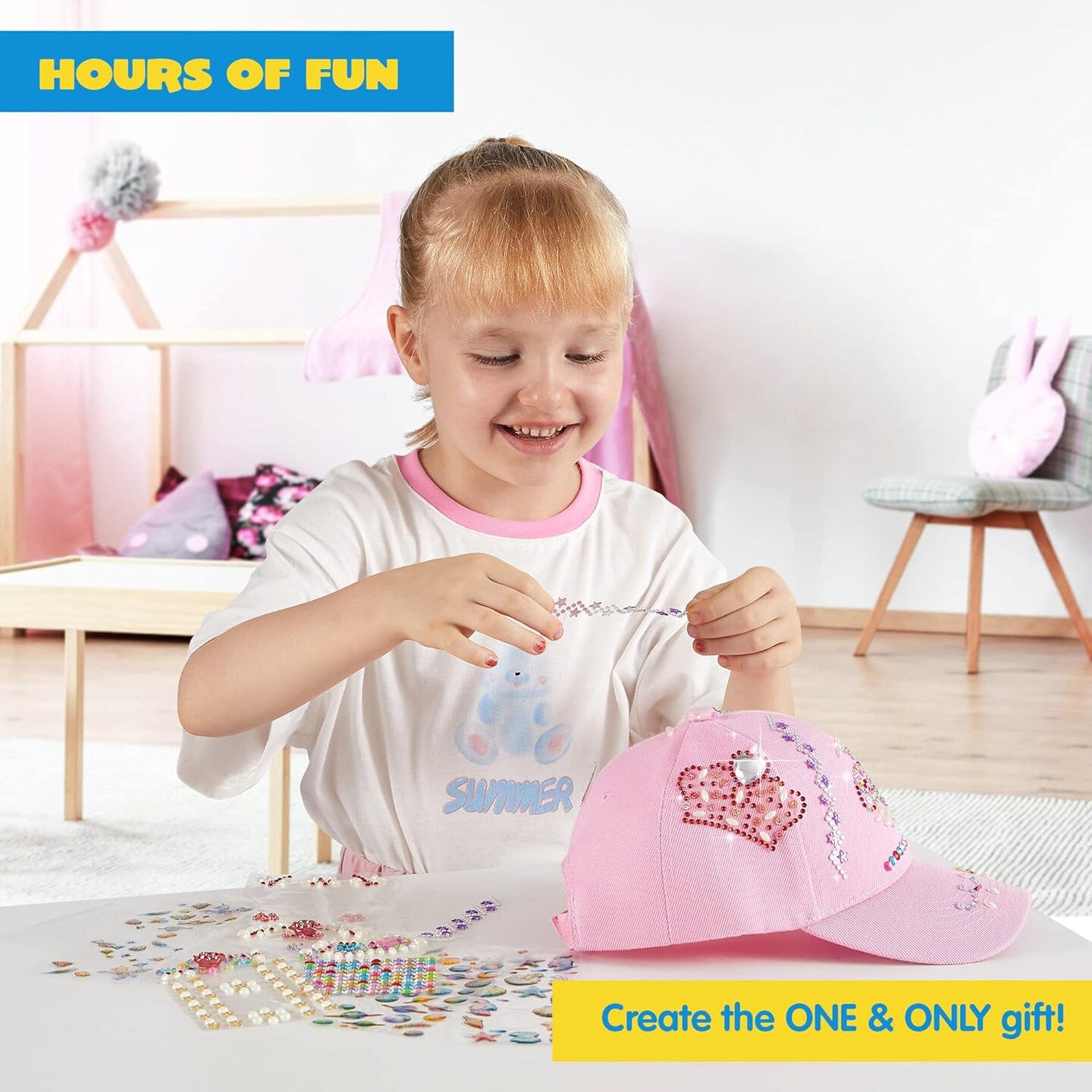 Decorate Your Own Baseball Cap with 7 Sheets Gems Stickers, Art & Crafts Kit