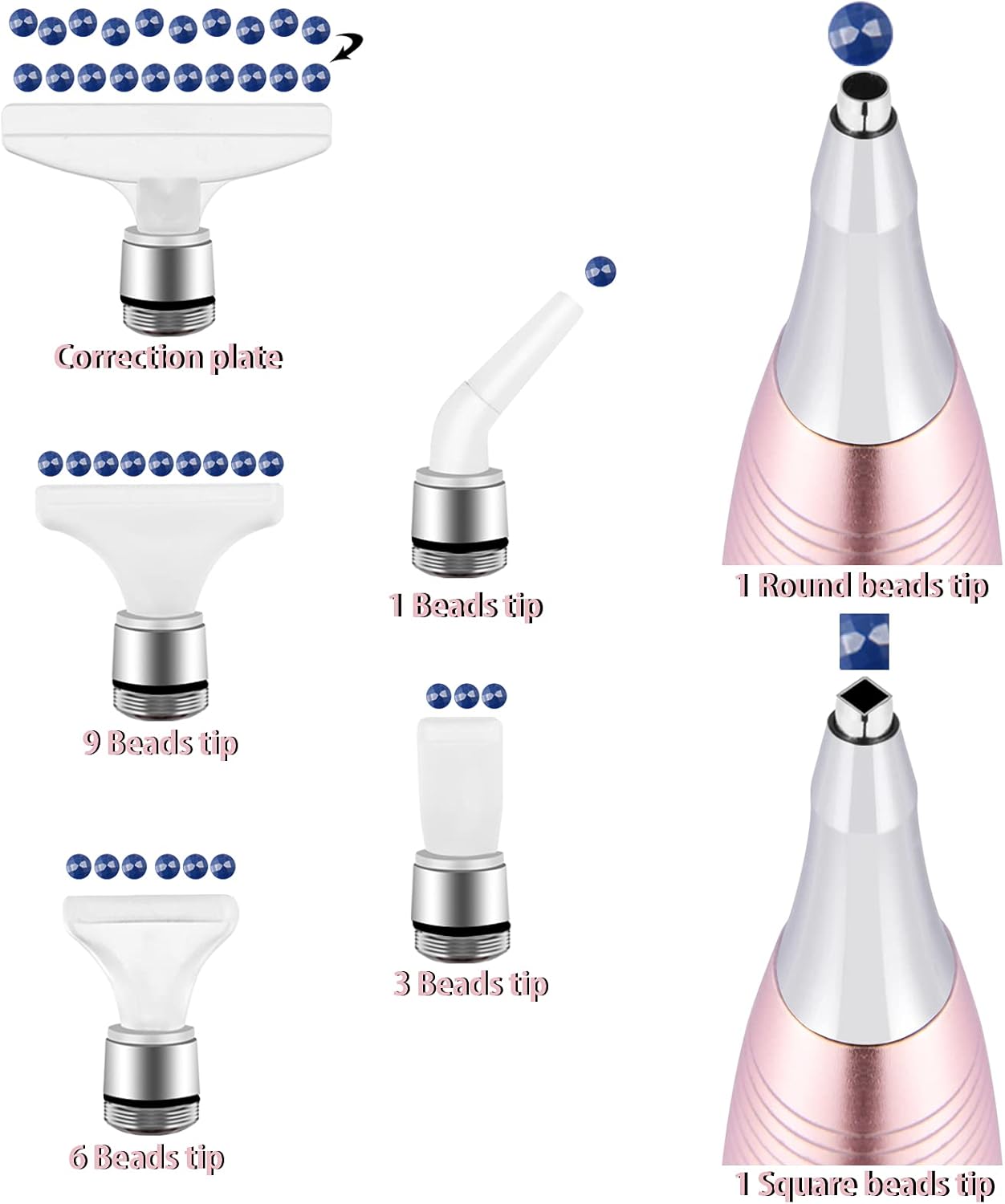 Diamond Art Painting Pen Accessories Tools, Metal Square and Round Tips Ergonomic Diamond Drill Pen Screw In Tip Multi Replacement Pen Heads for DP Cross Stitch - Rose Gold