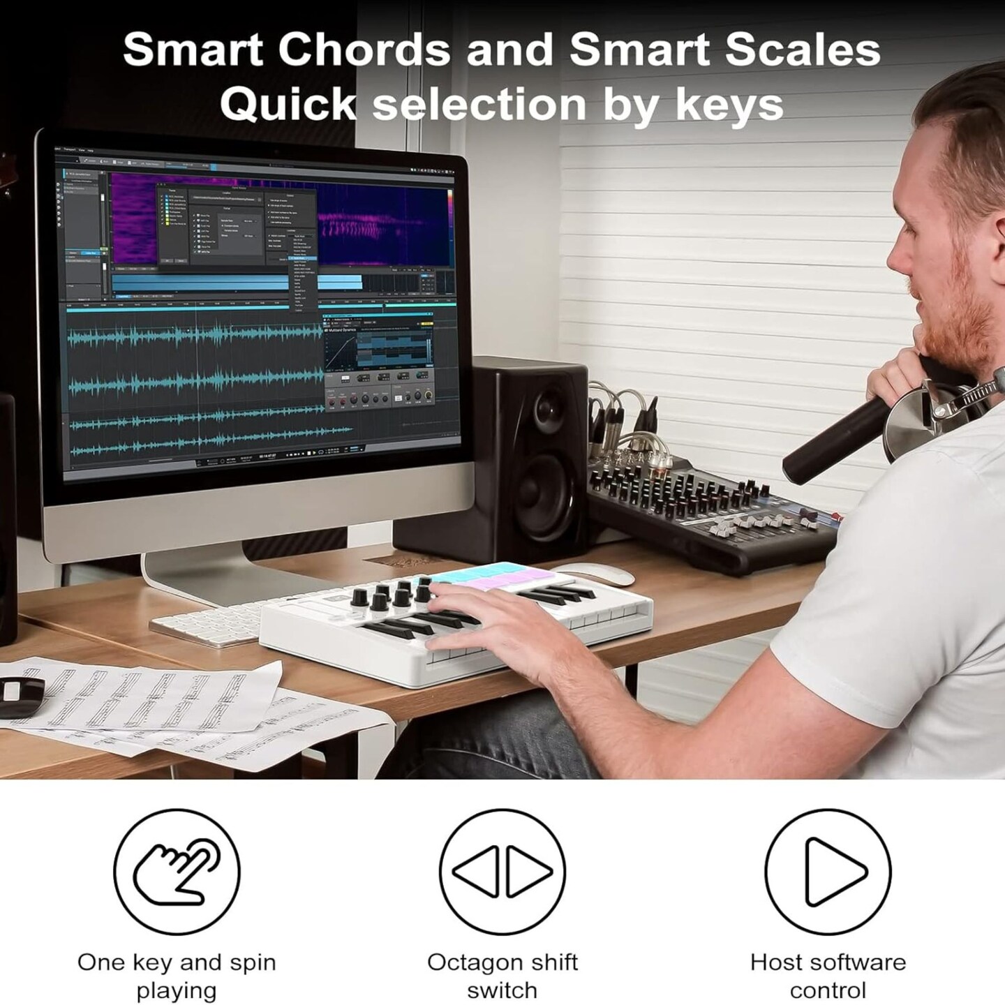 M-WAVE MIDI Keyboard Bluetooth – 25-Key Pad Controller with Drum Pads, Knobs, Software Included
