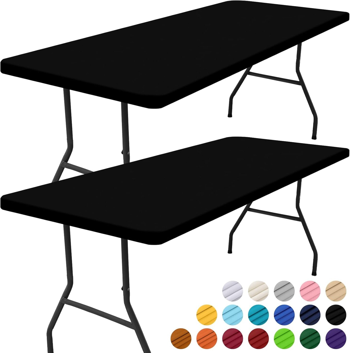 2-Pack Black Rectangle Picnic Tablecloth 30x72in – Waterproof, Fitted, Washable Polyester for Indoor & Outdoor