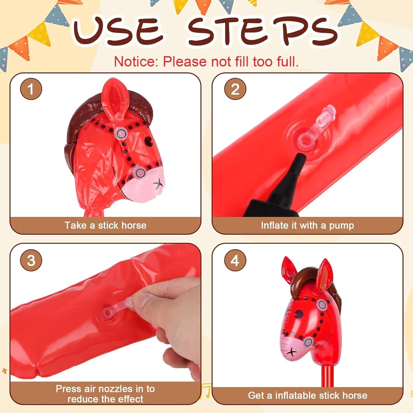 12 Pcs 40 Inch Inflatable Stick Horse Colorful Horse Head Stick Balloon Horse Birthday Party Supplies Pony Stick for Halloween Birthday Cowboy Horse Theme Party Supply, 6 Colors