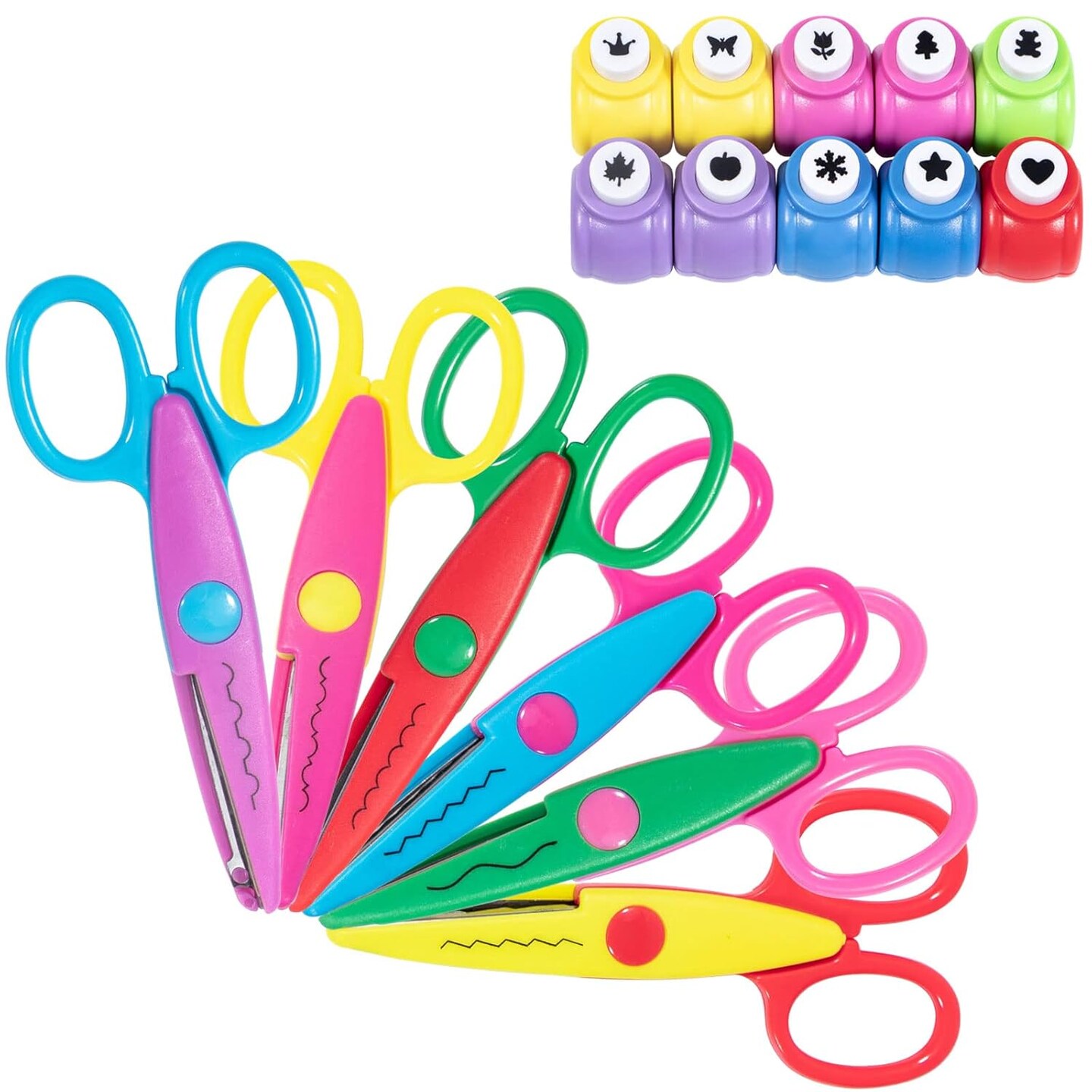 Craft Punch and Creative Scissors, 16pcs Craft Scissors Decorative Edge Set for School Kids Adults, Decorative Edge Scissors Perfect for Scrapbooking, Crafts, School Work, DIY Photos Album