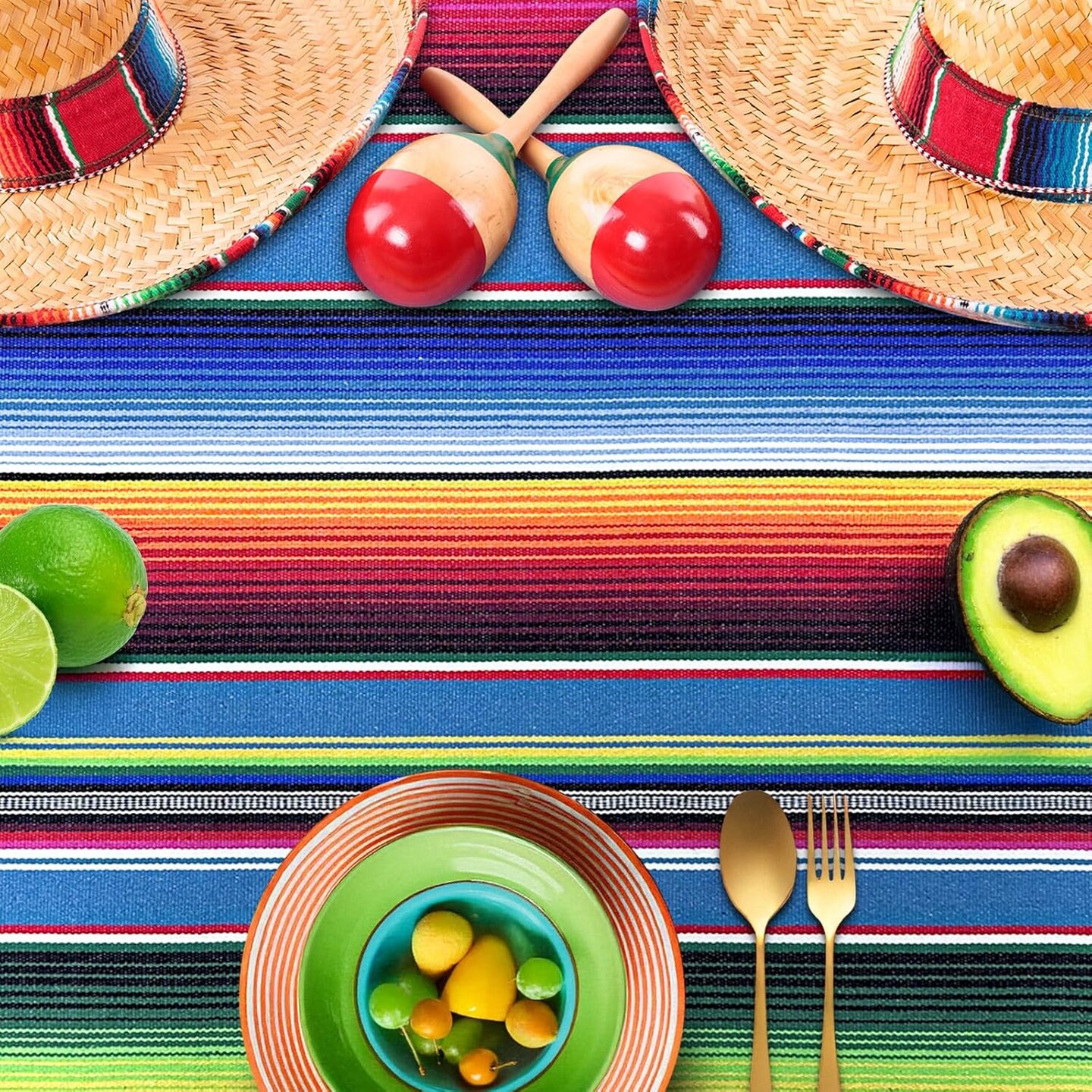 59 x 84 Inch Mexican Tablecloth Serape Blanket for Mexican Party Wedding Decorations, Large Square Cotton Fringe Table Cloth Colorful Mexican Blanket Outdoor Fiesta Table Cover Picnic (Blue)