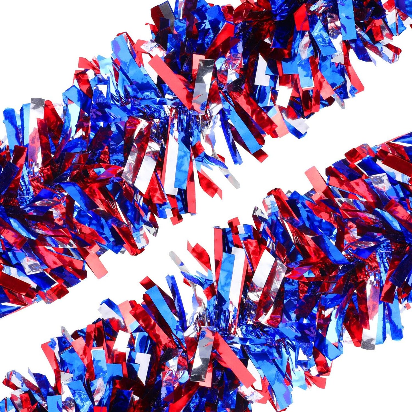 4th of July Garland Decor Patriotic Red White and Blue Twist Tinsel Garland Decoration Independence Day Memorial Day for Tree Car Golf Cart