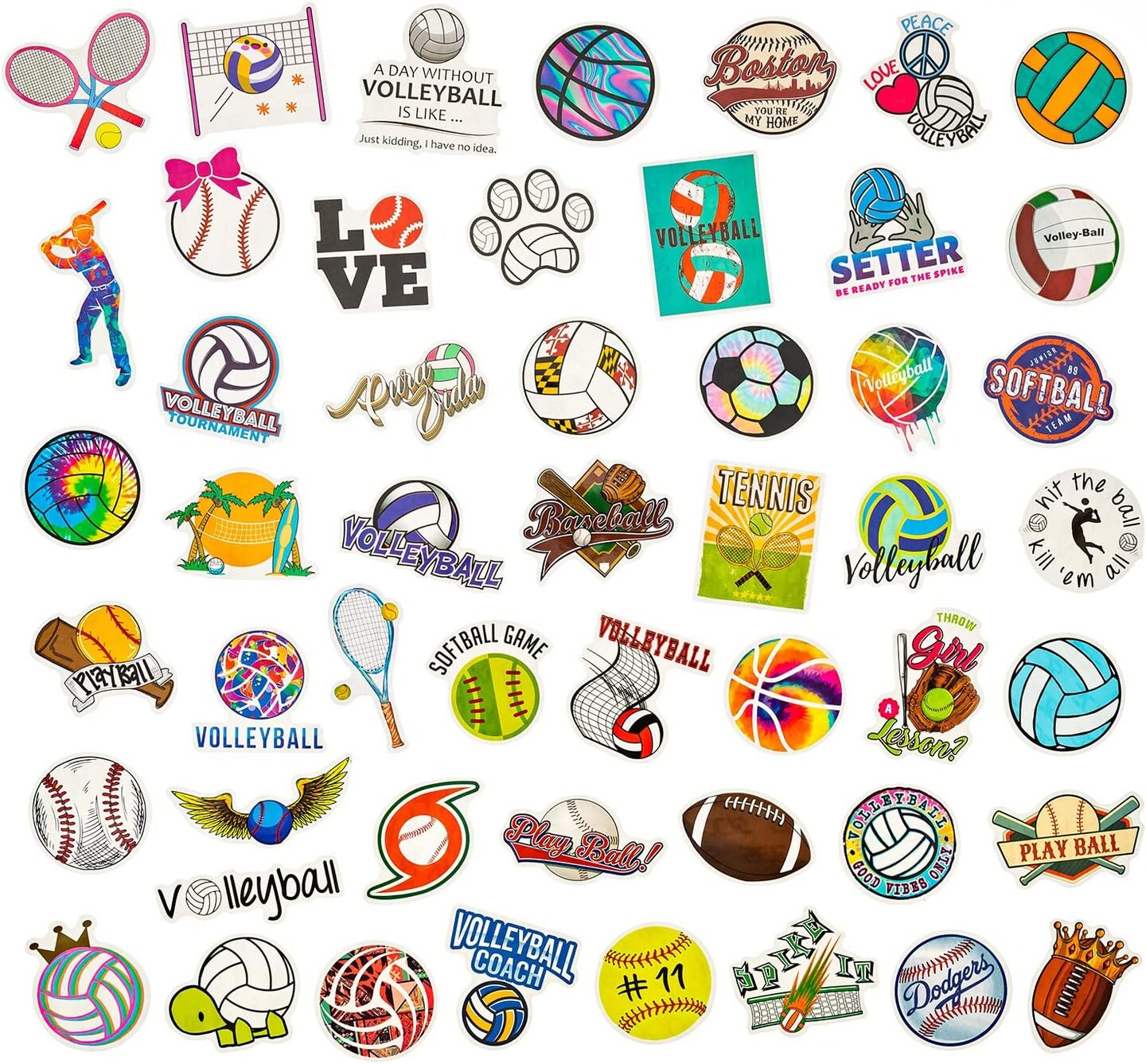 100PCS Sports Stickers for Water Bottles, Sport Theme Stickers for Kids Boys Teens Include Volleyball Softball Football Basketball, Vinyl Stickers for Hydroflask Skateboard Laptop School Rewards