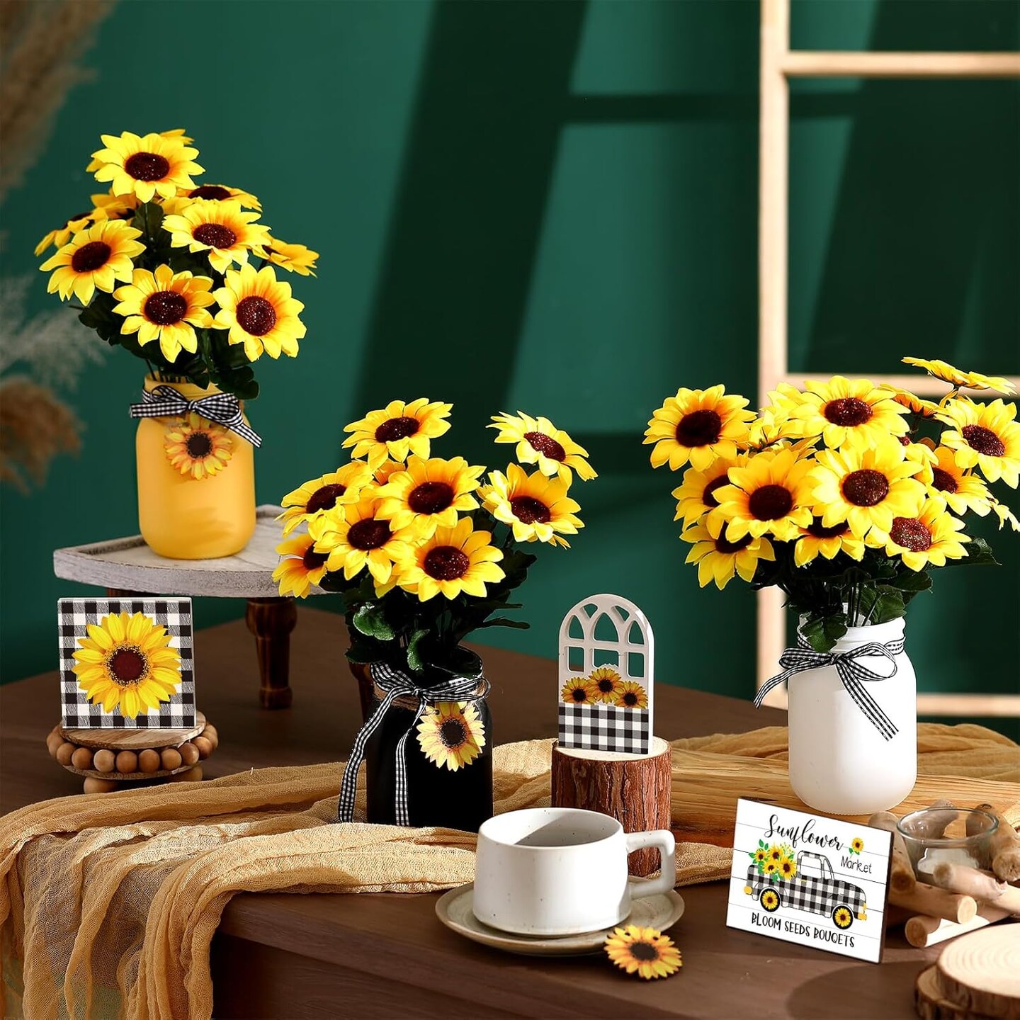 12 Sets Sunflower Mason Jar Centerpiece