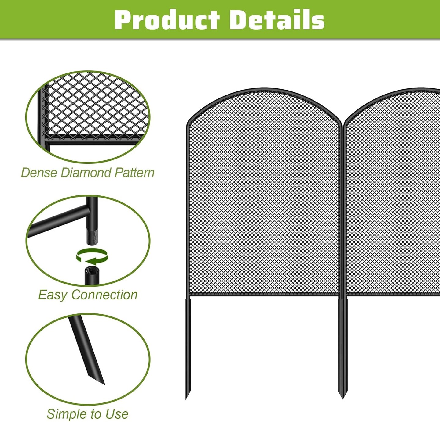 24in/61cm H x 10.8ft/3.3m L Decorative Metal Garden Fence (10-Pack) - Rustproof Animal Barrier, Plant Protector for Yard, Patio & Christmas Tree