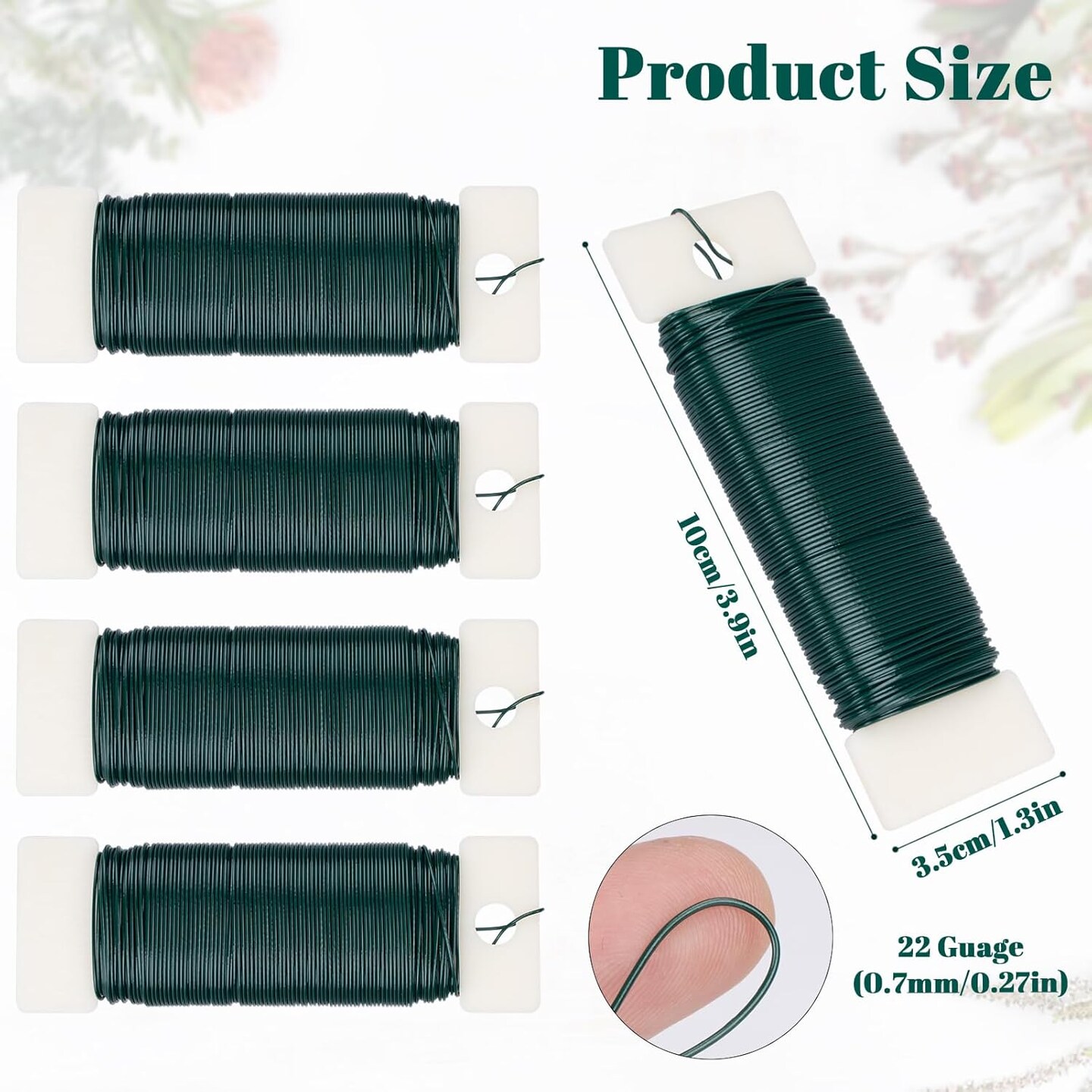 4-Pack 22-Gauge Green Floral Wire, 131 Yards for Wreaths & Crafts