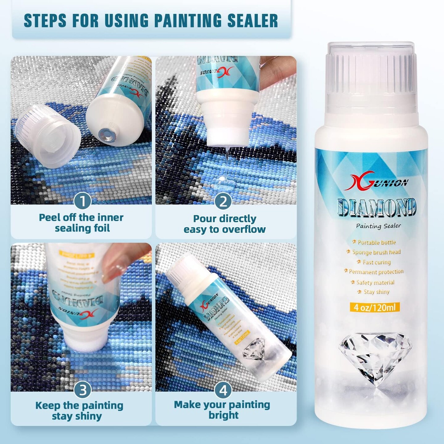 Diamond Painting Sealer 3-Pack 360ML 5D Diamond Painting Glue Sealer Diamond Art Glue Sealer Permanent Hold &#x26; Shine Effect Diamond Painting Accessories &#x26; Tools Kits for Diamond Painting and Puzzle Glue (12OZ)
