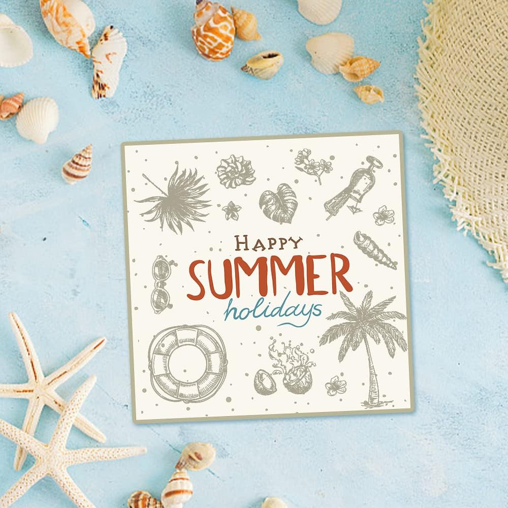 Summer Tree Words Clear Stamps for Card Making, Tropical Beach Flamingo Transparent Rubber Stamps for Bullet Journal DIY Scrapbook Decoration Handmade Crafts Notebook