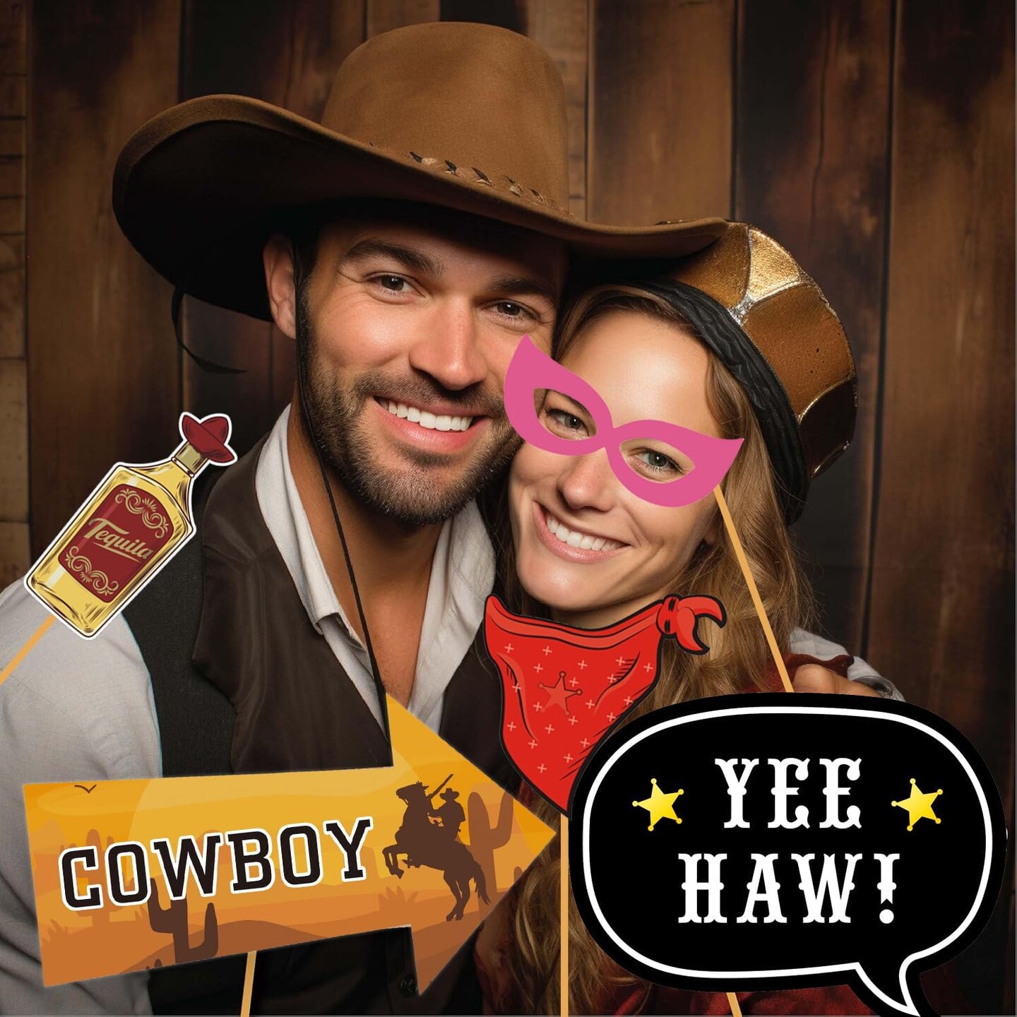 33PCS Western Cowboy & Cowgirl Photo Booth Props – Wild West Party Decorations