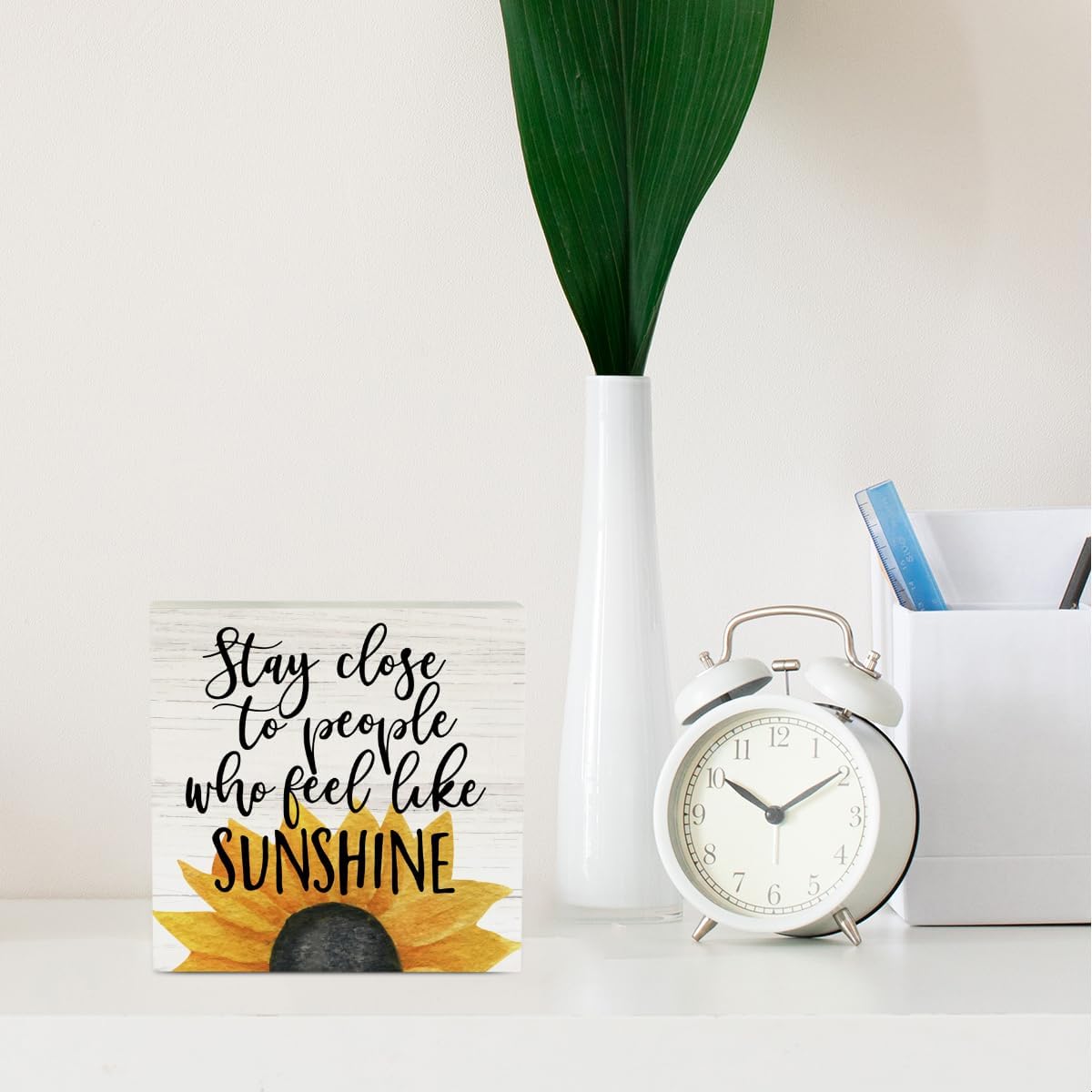 Farmhouse Sunflower Wooden Box Sign – Rustic 5x5" Summer Home & Table Decor