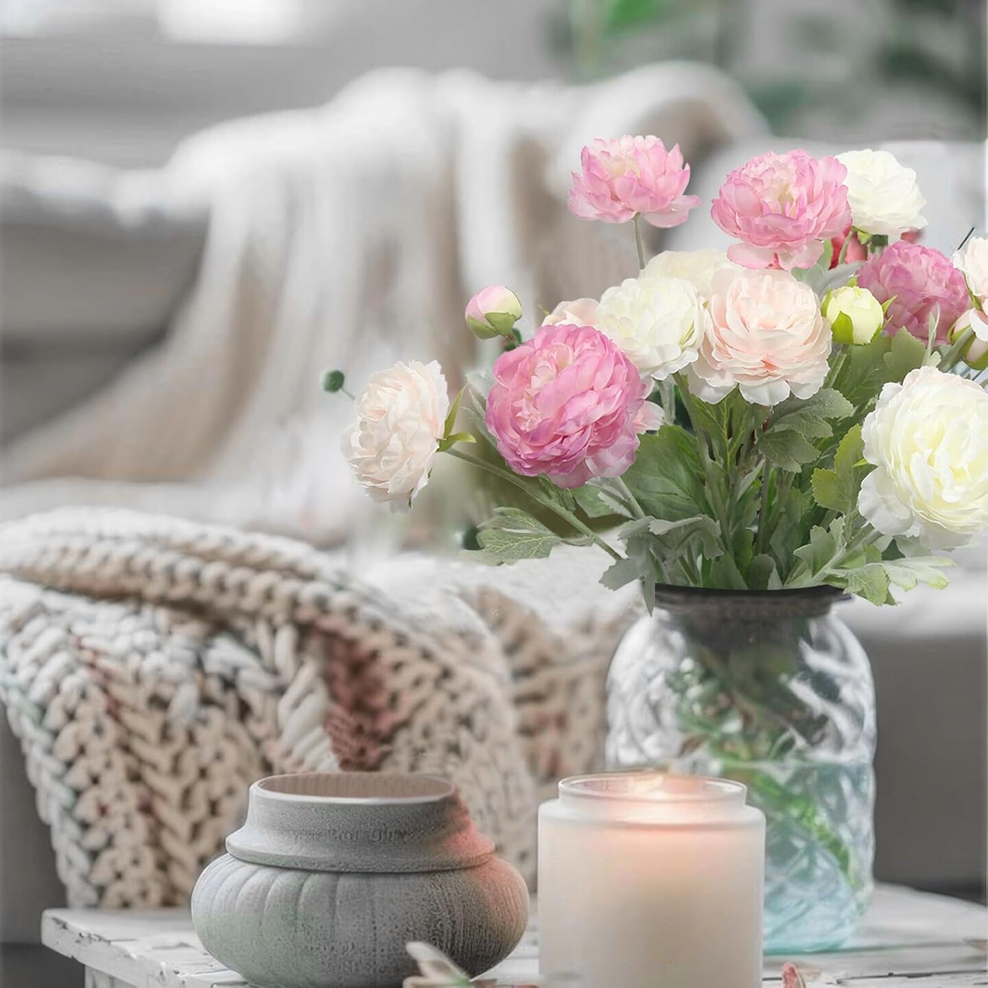 6 Pcs Summer Tabletop Floral Arrangements Artificial Flowers Silk Peony Rose Single Stem Peony Artificial Flowers Pink Faux Peony Bouquet Floral Arrangement