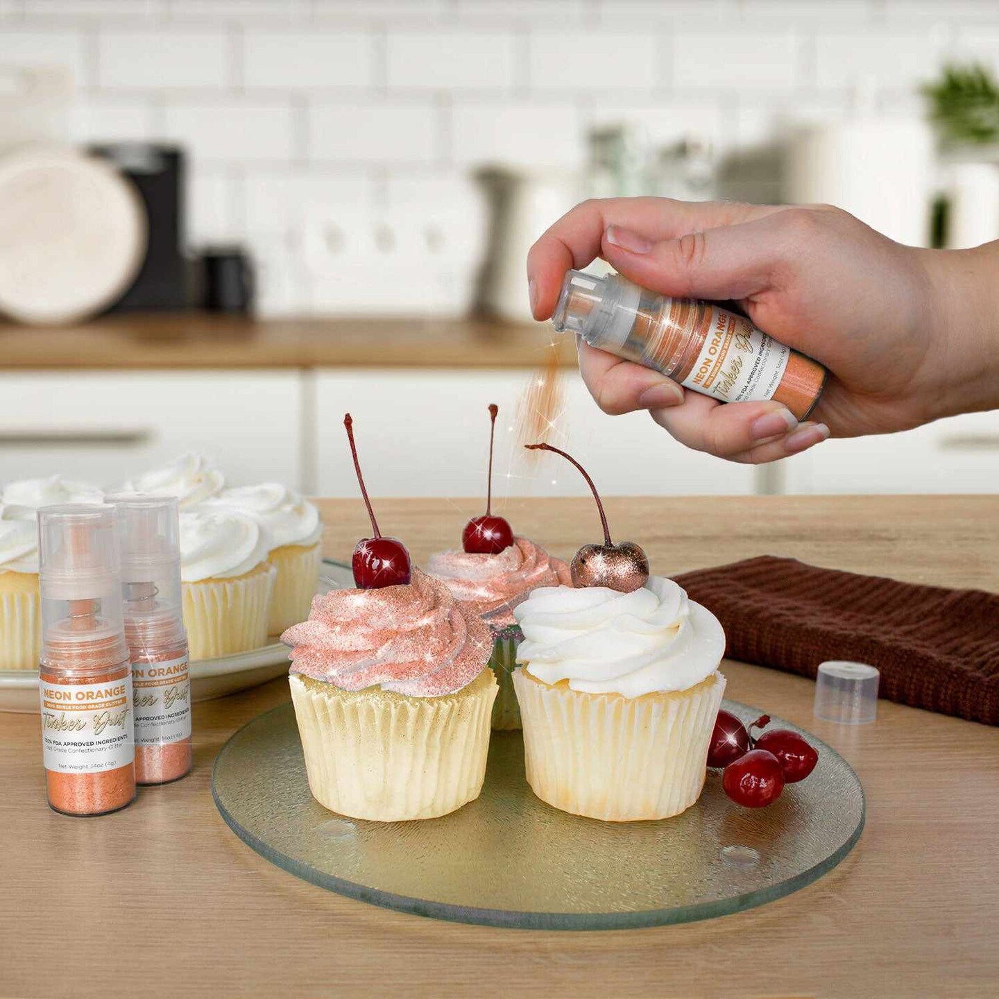 Bakell - Neon Orange Tinker Dust Edible Glitter (4g, 1x Spray Pump) for Food, Desserts, and Beverages!