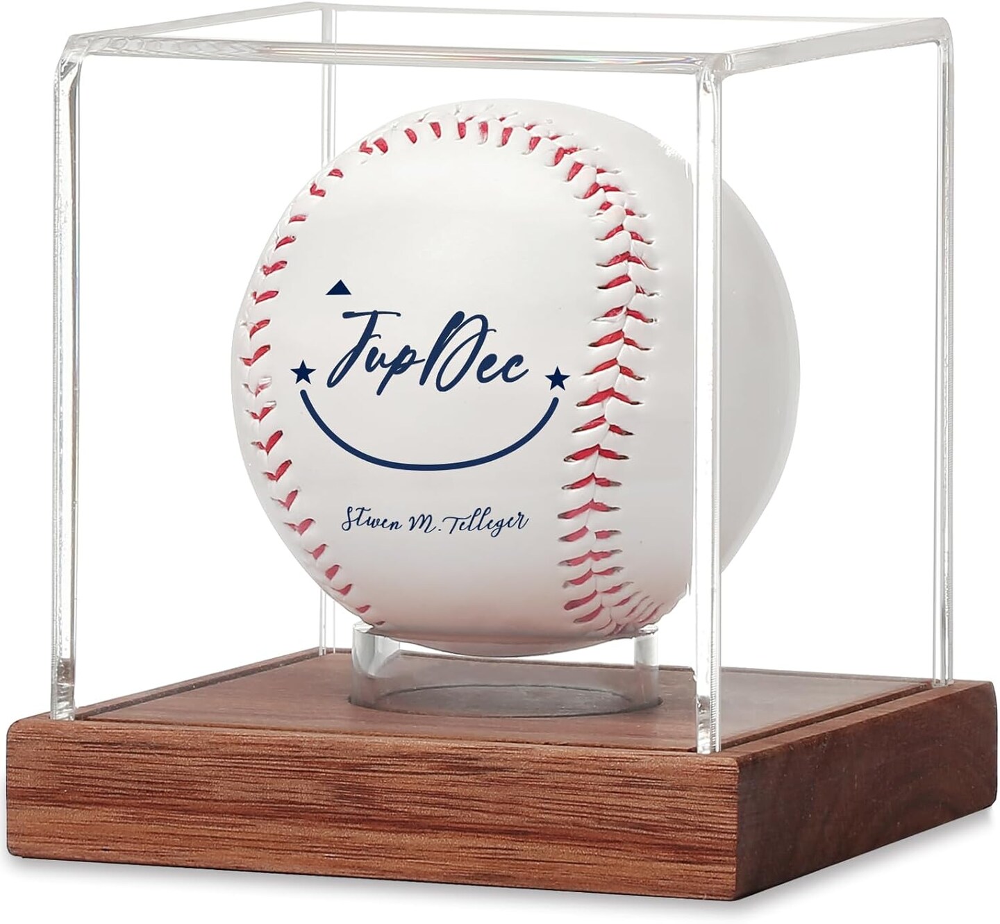 Baseball Display Case - Clear Cube Baseball Holder with Wooden Base, Autograph Stand Box for Single Ball, Acacia Wood, Brown, 1 Pack