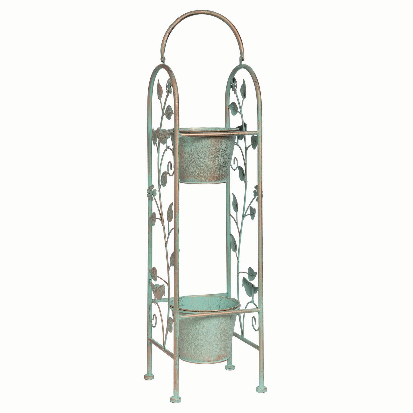 Metal 33.25 in. Gray Spring Sienna Stacked Plant Stand