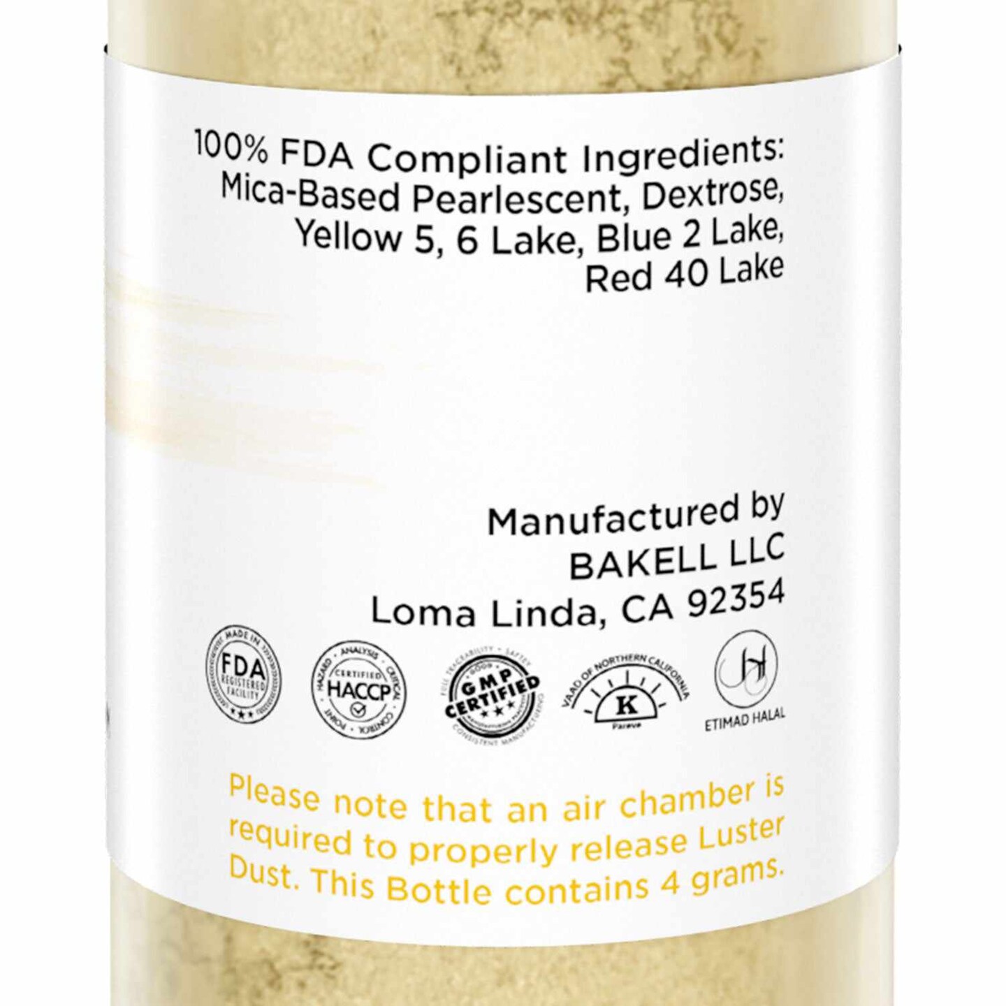 Bakell - Gold Pearl Luster Dust (4g, 1x Pump) Edible Vegan Dust & Paint for Baking, Desserts and Beverages