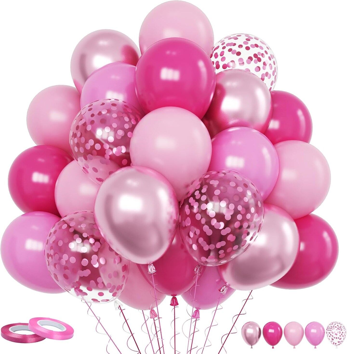 60-Pack Pink Balloons 12in – Hot, Pastel, Metallic & Confetti Latex for Birthday, Baby Shower & Wedding
