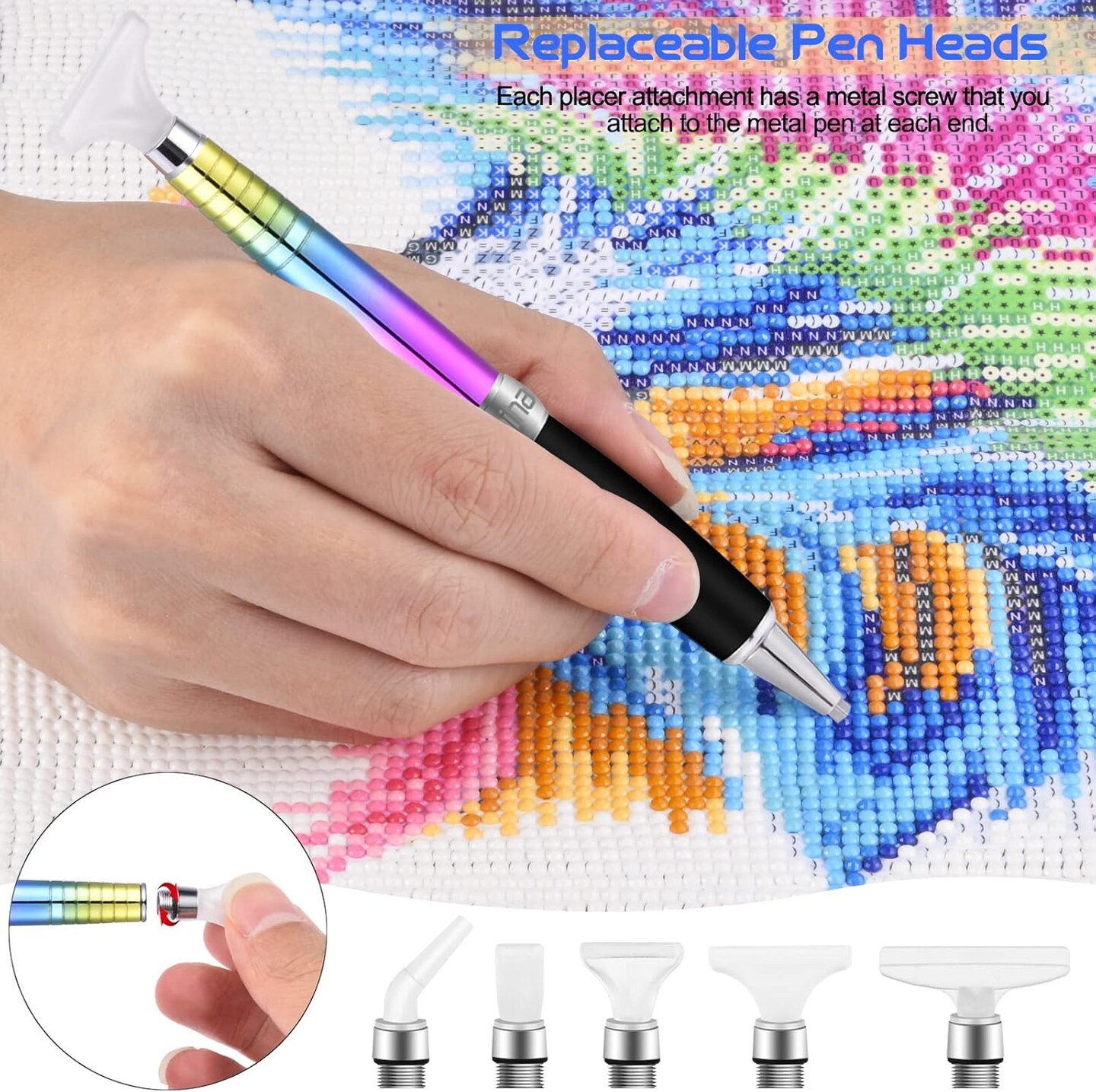 Square Diamond Painting Pen Set with Metal Tips, Round & Square Drill Heads & Multiplacer Tips