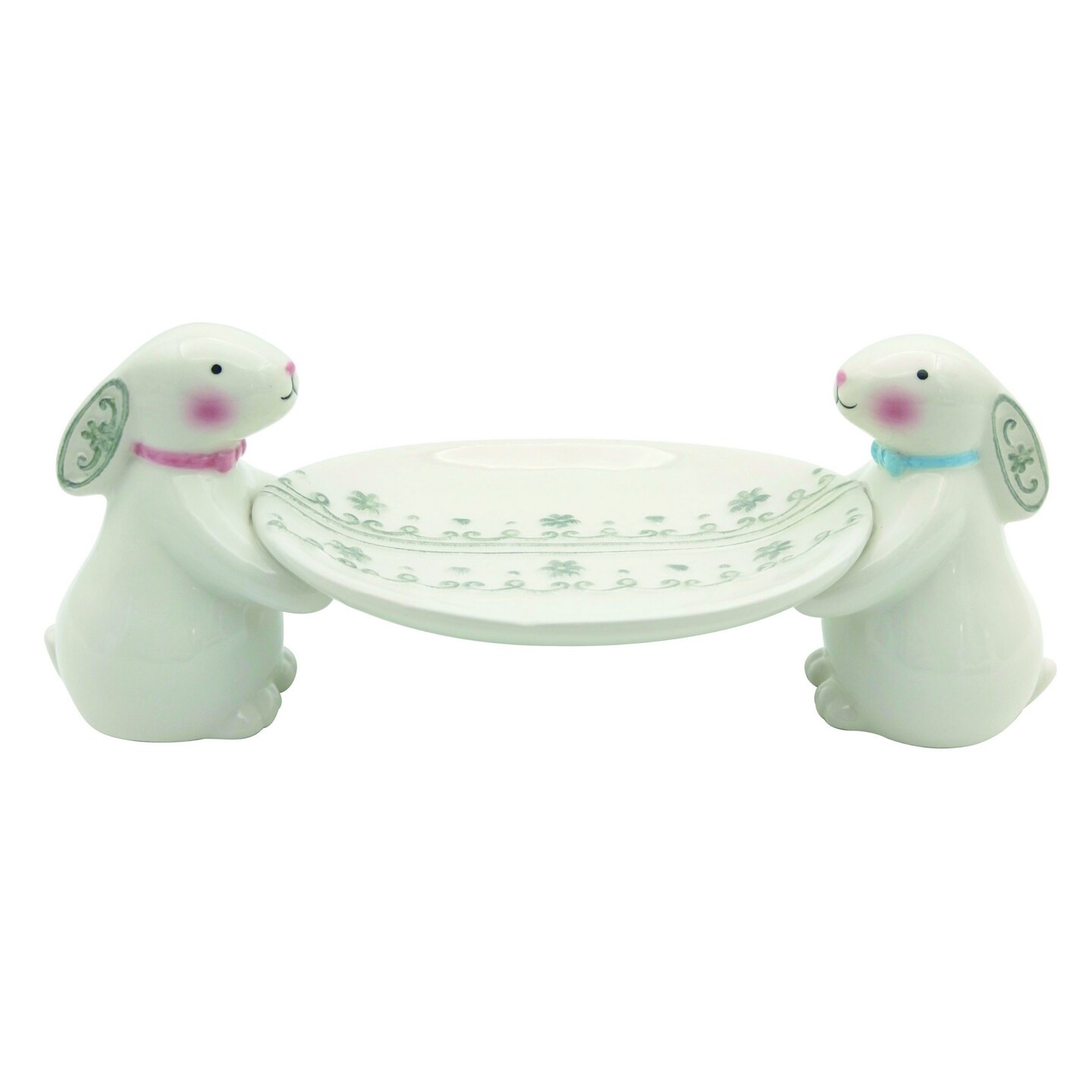 Transpac Ceramic 11&#x22; Easter Bunny Patterned Elevated Platter