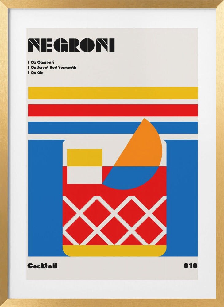 Negroni Bauhaus Cocktail by Retrodrome Framed Art