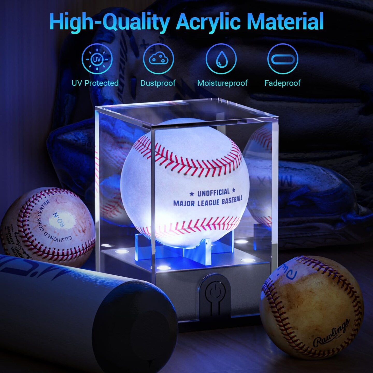 Baseball Display Case with Led Light, Light up Baseball Case for Display, Acrylic Baseball Holder Display Case, UV Protected Clear Baseball Stand Baseball Cube for Memorabilia Baseball Gifts Welcome to Seller Assistant Please log in to your account
