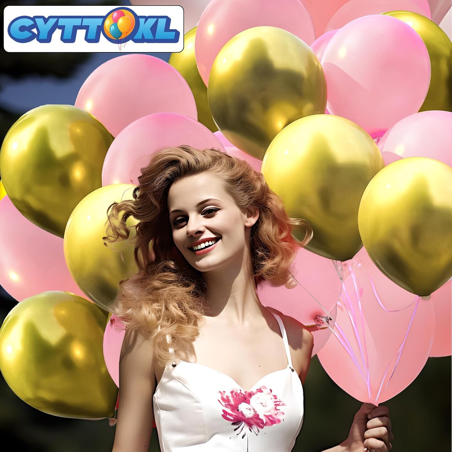 Pink and Gold Balloons 12 inch 100 Pack Matte Light Pink Matellic Gold Chrome Latex